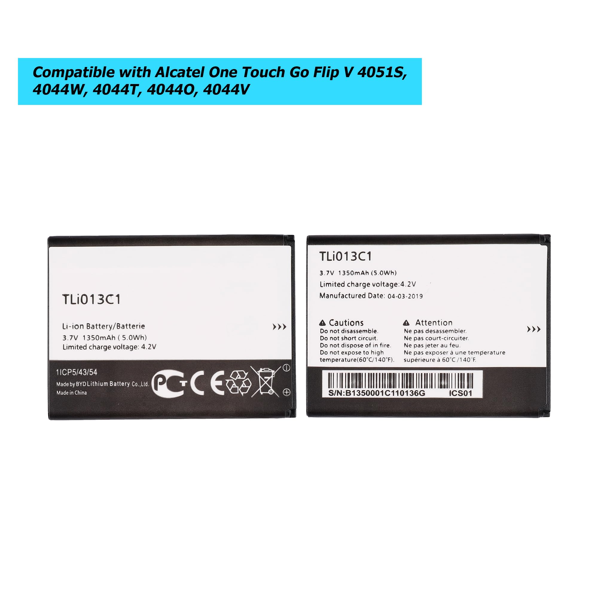 Vvsialeek [New] TLi013C1 Replacement Battery for Alcatel One Touch Go Flip Phone 4051S 4044W 4044T 4044O 4044V with Free Toolkit.