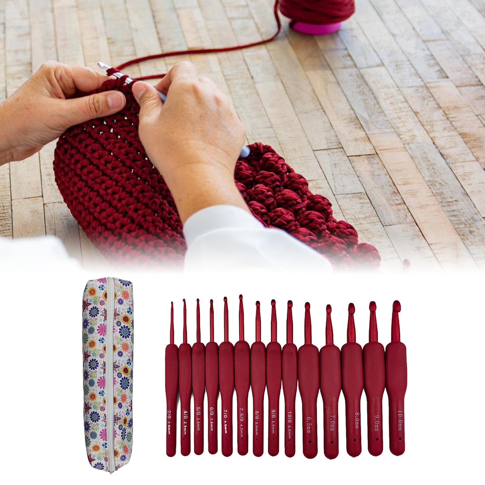 CUNZJIA Ergonomiczny uchwyt, szydełko do robienia na drutach, tkactwo, rzemiosło, 2,0 mm-10 mm, ergonomiczny szydełek, hobbysta, 14 szt