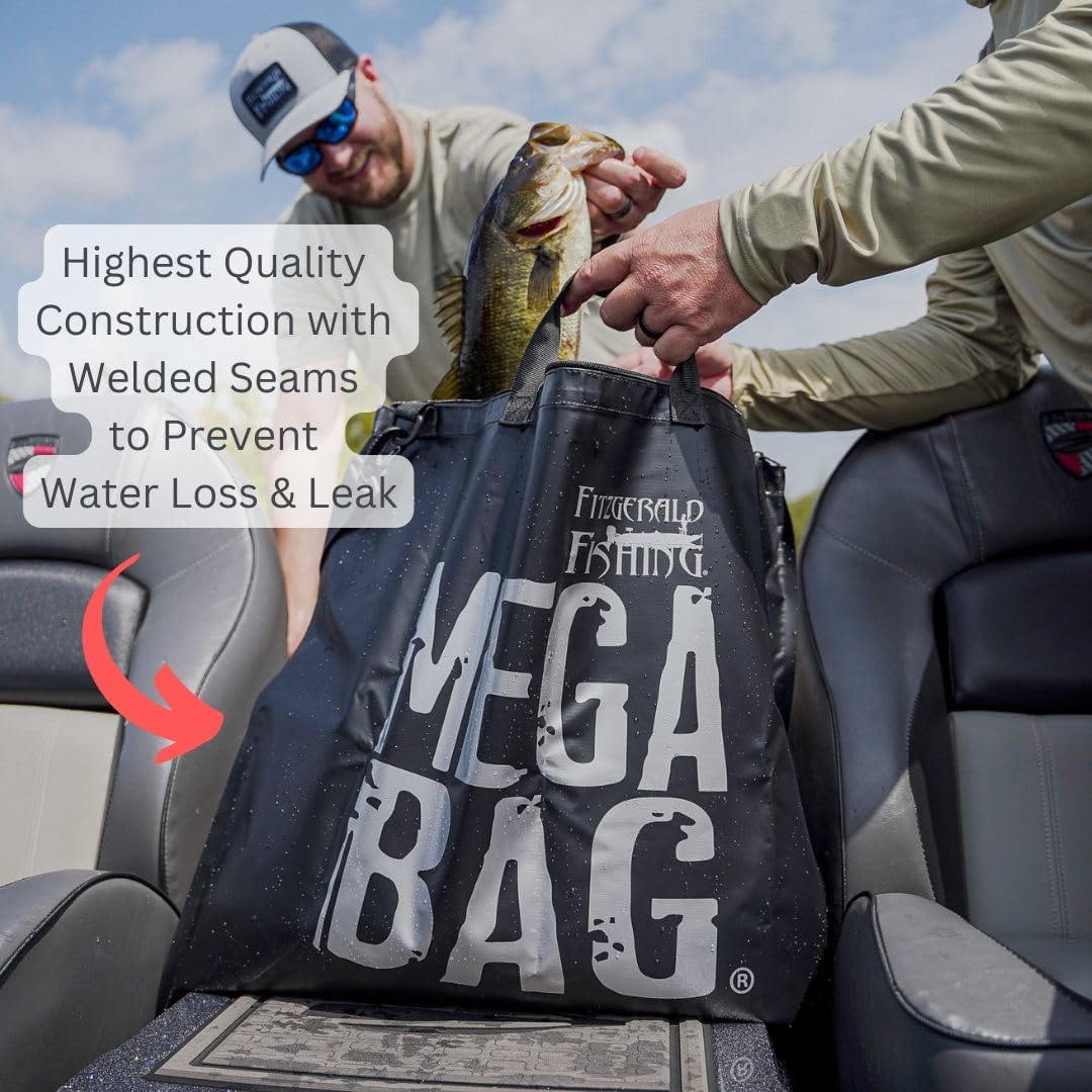 Fitzgerald Fishing Tournament Weigh in Fish Bag - Heavy Duty Fish Bags That Transport Fish Safely, are Leak and Rip Resistant, Include Zipper Closure - Mega Bag Logo