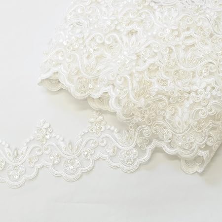 Amazon 手作り工房 My Mama ウェディングレース 約9cm幅 真珠やスパンコールがついた超豪華なレース 1mのカット販売 レース 通販
