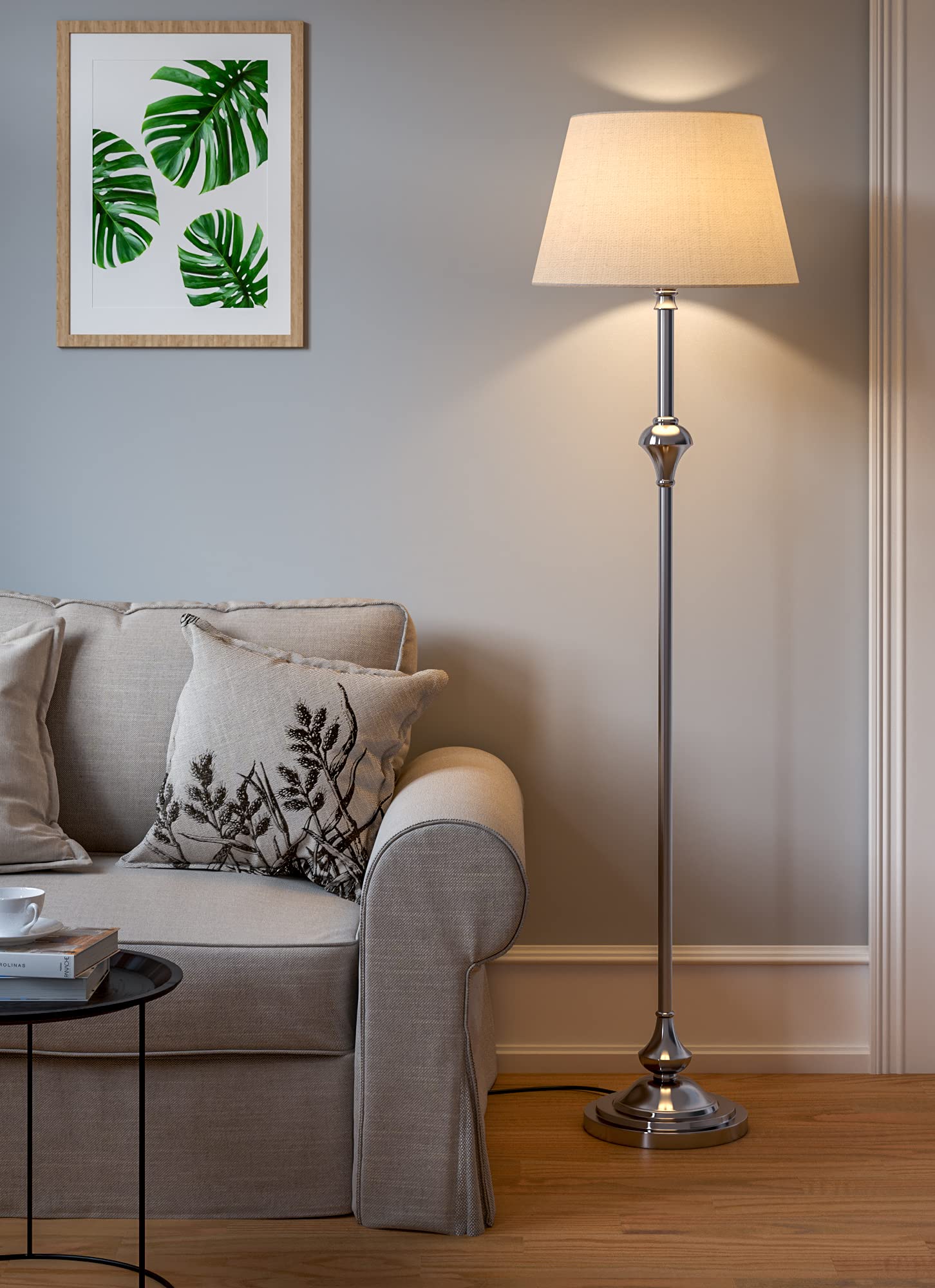 Royal Silver Nickel Aluminium Floor Lamp Standing 5ft Height Off White Lampshade 16 inches Living Room Corner, Home, Hotel, Office-image-15