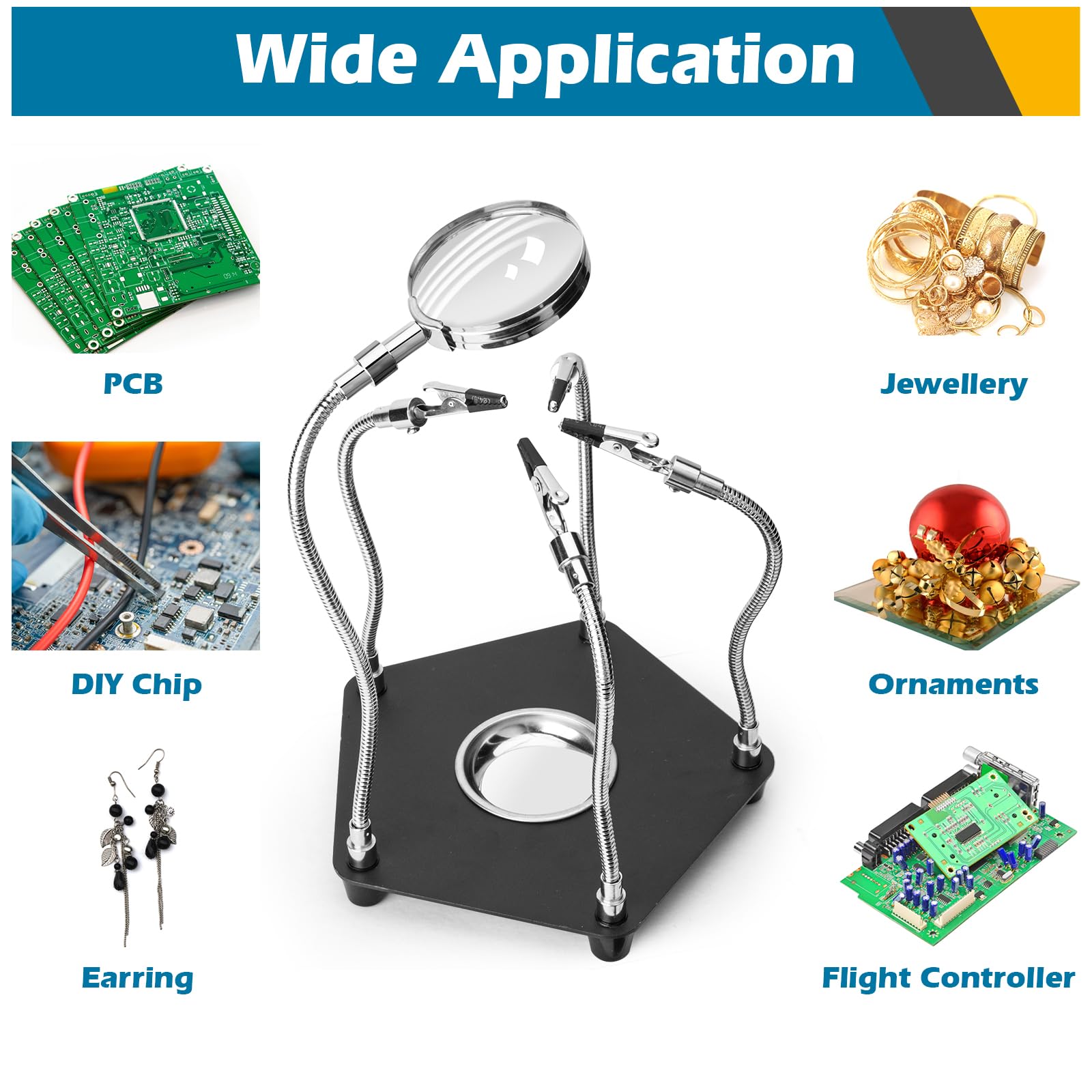 Terza Mano Magnetica Per Saldatura - Con Lente D'Ingrandimento | Supporto PCB Per Hobby E Elettronica