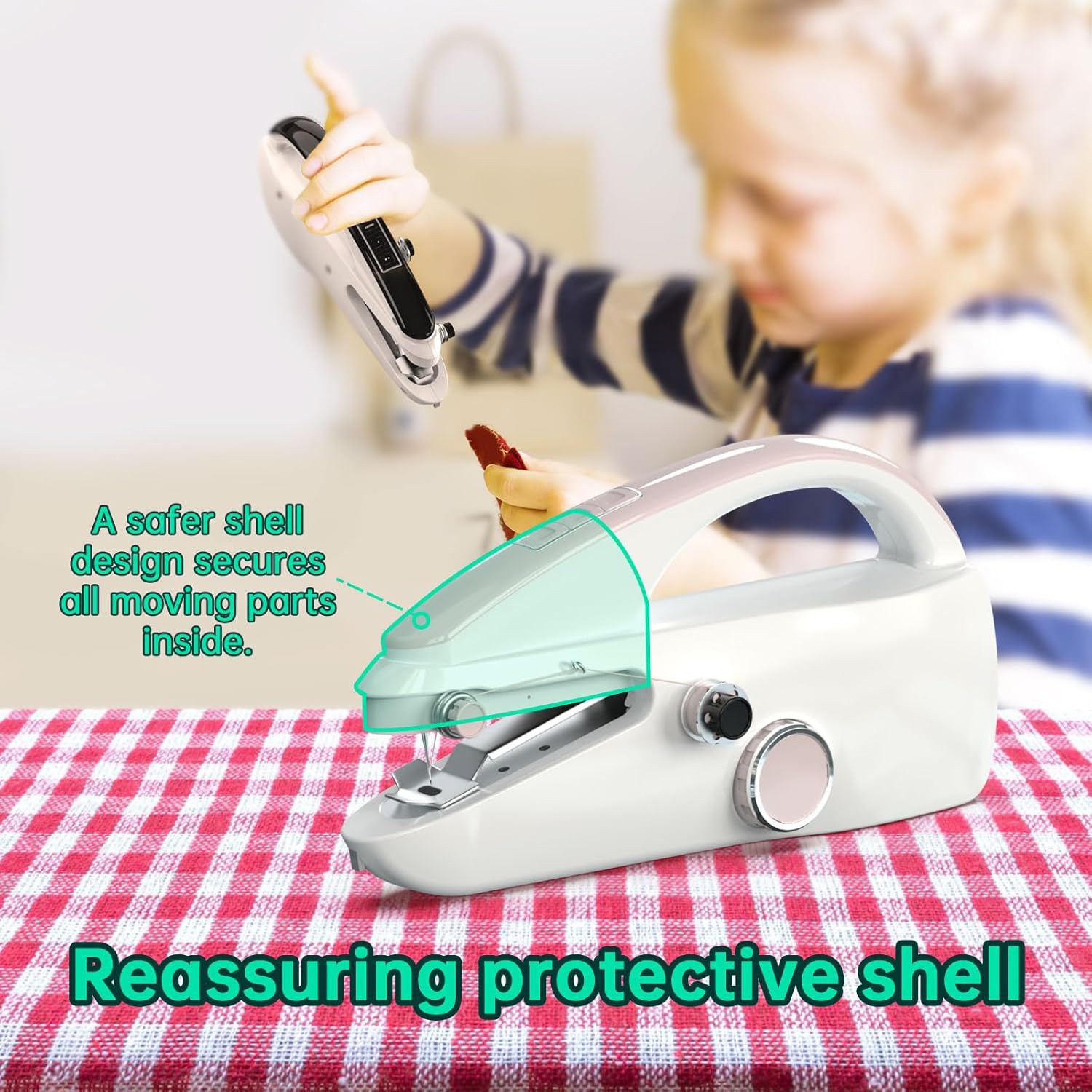 Handheld Sewing Machine,Two dear,Mini sewing machine,Easy to Use and Fast Stitch Suitable for Clothes,Fabrics, DIY Home Travel Electric Handheld Sewing Machine for Beginner.Pink