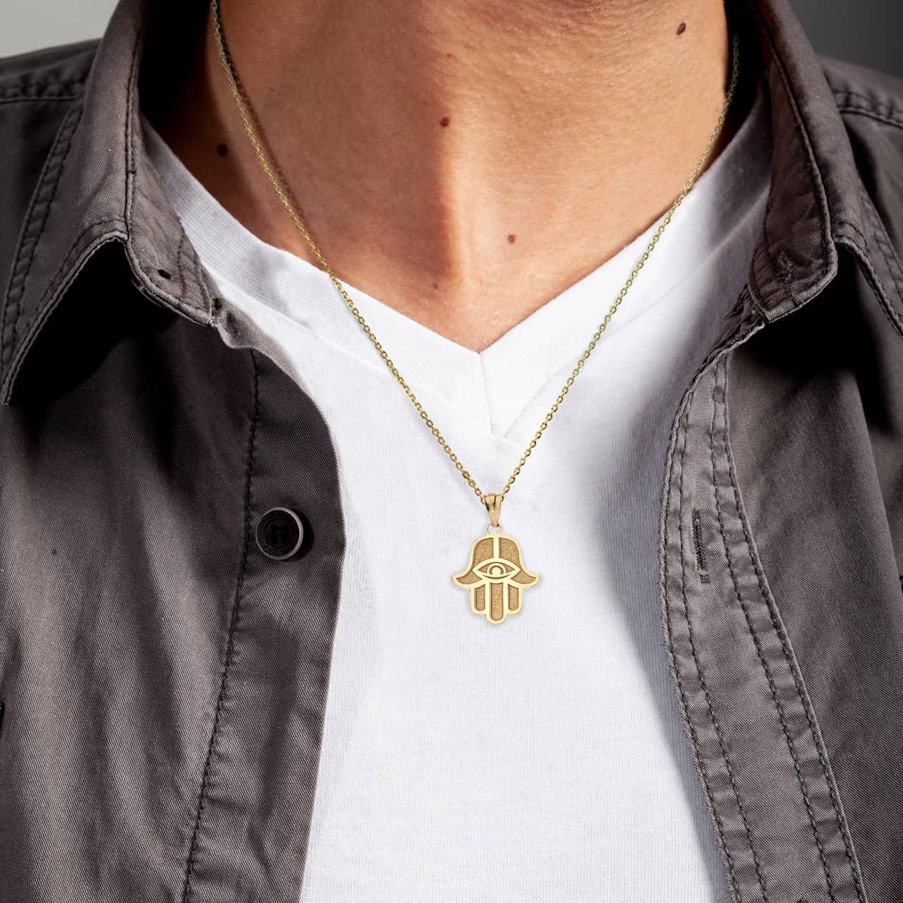 10K or 14K Yellow, White, or Rose Gold Hamesh Hand Hamsa with Evil Eye Pendant Custom Engraved with Any Name - Choice of Metal Color