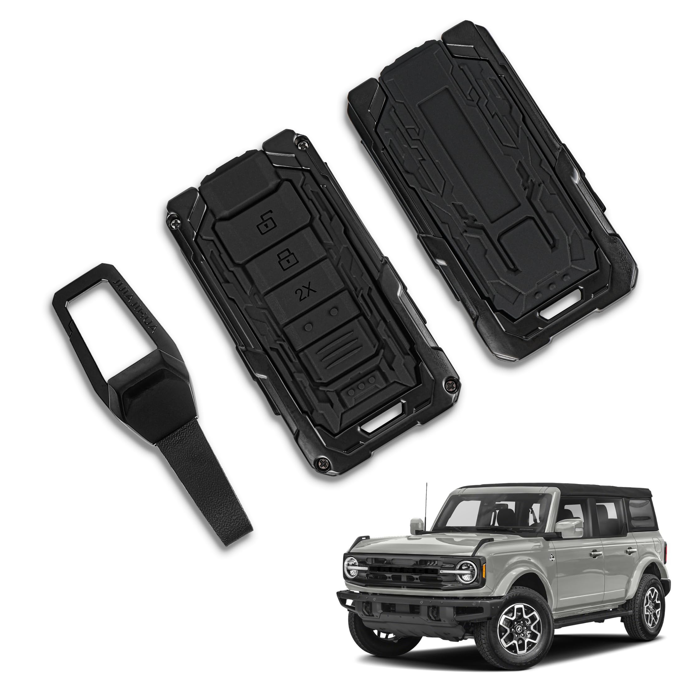 Metal Key Fob Cover Compatible with Ford Bronco,Zinc Alloy Keychain Car Key Protective Case Compatible with 2021-2024 Bronco,2017-2024 Fusion Edge,2018-2024 Mustang Explorer Expedition F150 F250 F350