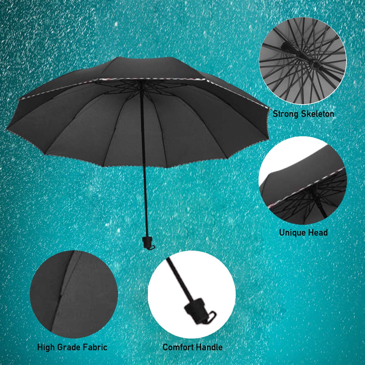 KEKEMI 3 Fold Manual Plain Sun & Rain Umbrella for Men & Women (Pack of 2) 1