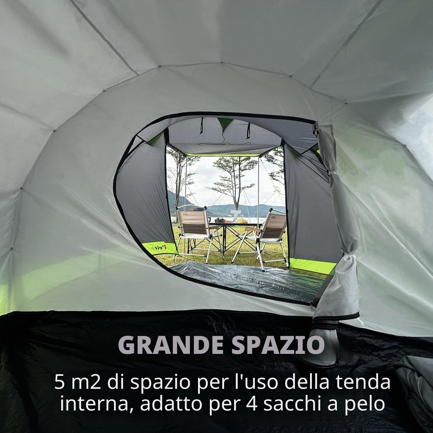 Tenda a tunnel per 4 persone, tenda Tipi, grande da campeggio con cabina letto, tenda familiare impermeabile, 3000 mm, tenda a 3 ingressi, tenda glamping con fondo rimovibile