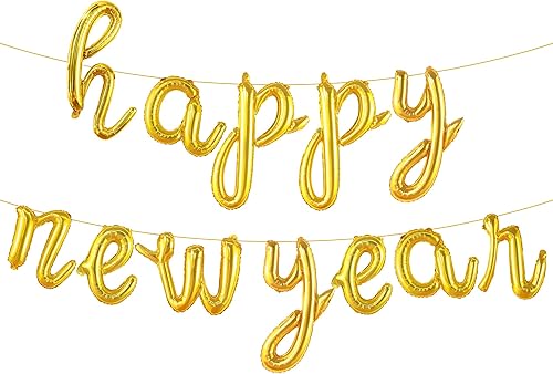 Miniatura 9 de KatchOn, Globos plateados de feliz año nuevo, 16 pulgadas, globos de letras de feliz año nuevo  Cartel de feliz año nuevo, decoraciones de feliz año