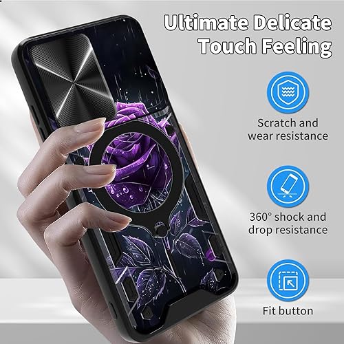 Vista 334 de Funda para Samsung Galaxy A13 5G con cubierta deslizante para lente de cámara y anillo giratorio de 360 grados, soporte híbrido de doble capa Flores