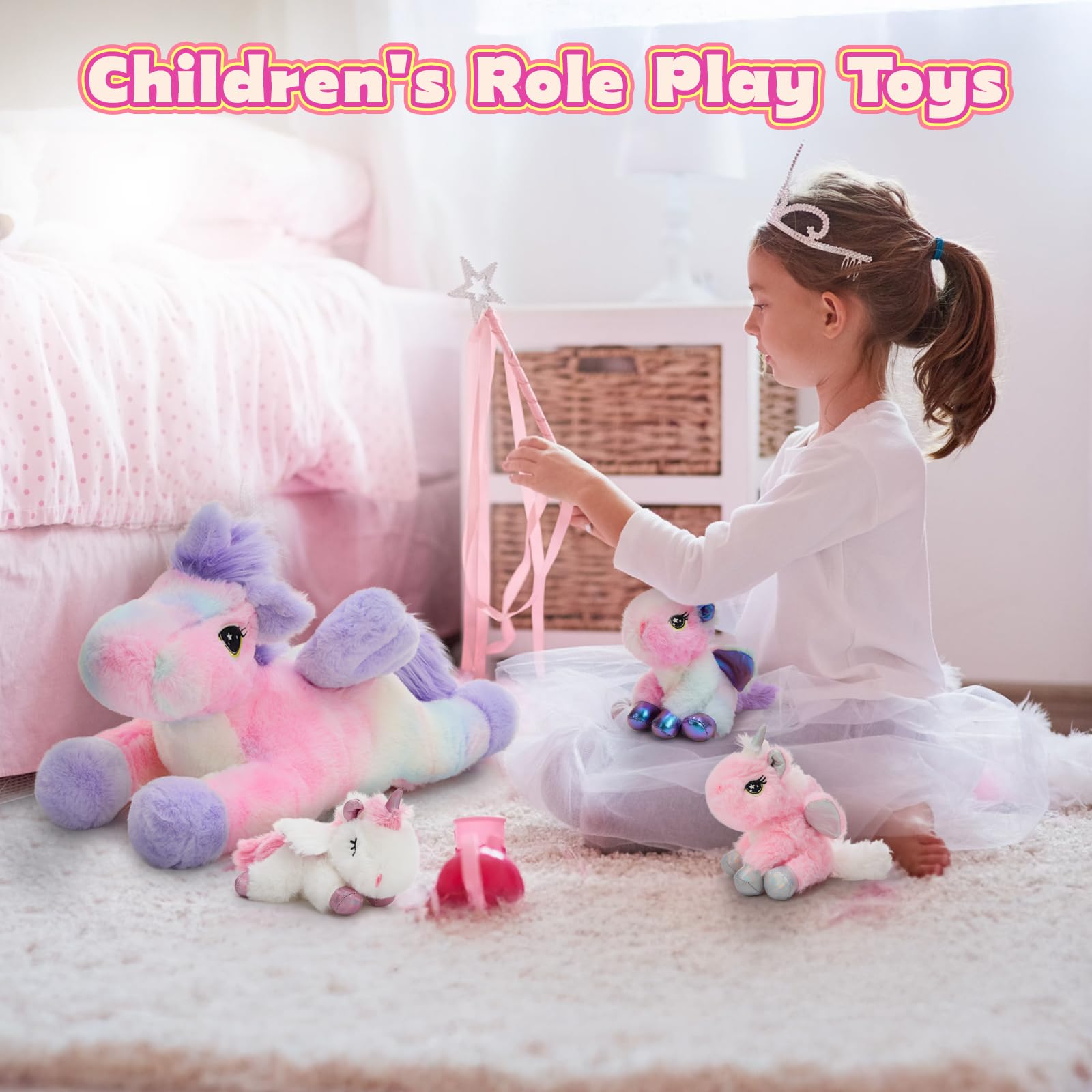 MorisMos Unicornio Peluches Gigante, 50cm Mamá con 3 Kawaii Bebés, Realistas Suave Juguete de Peluche Grande Regalos para Niñas, Niños, Cumpleaños Navidad — view 5
