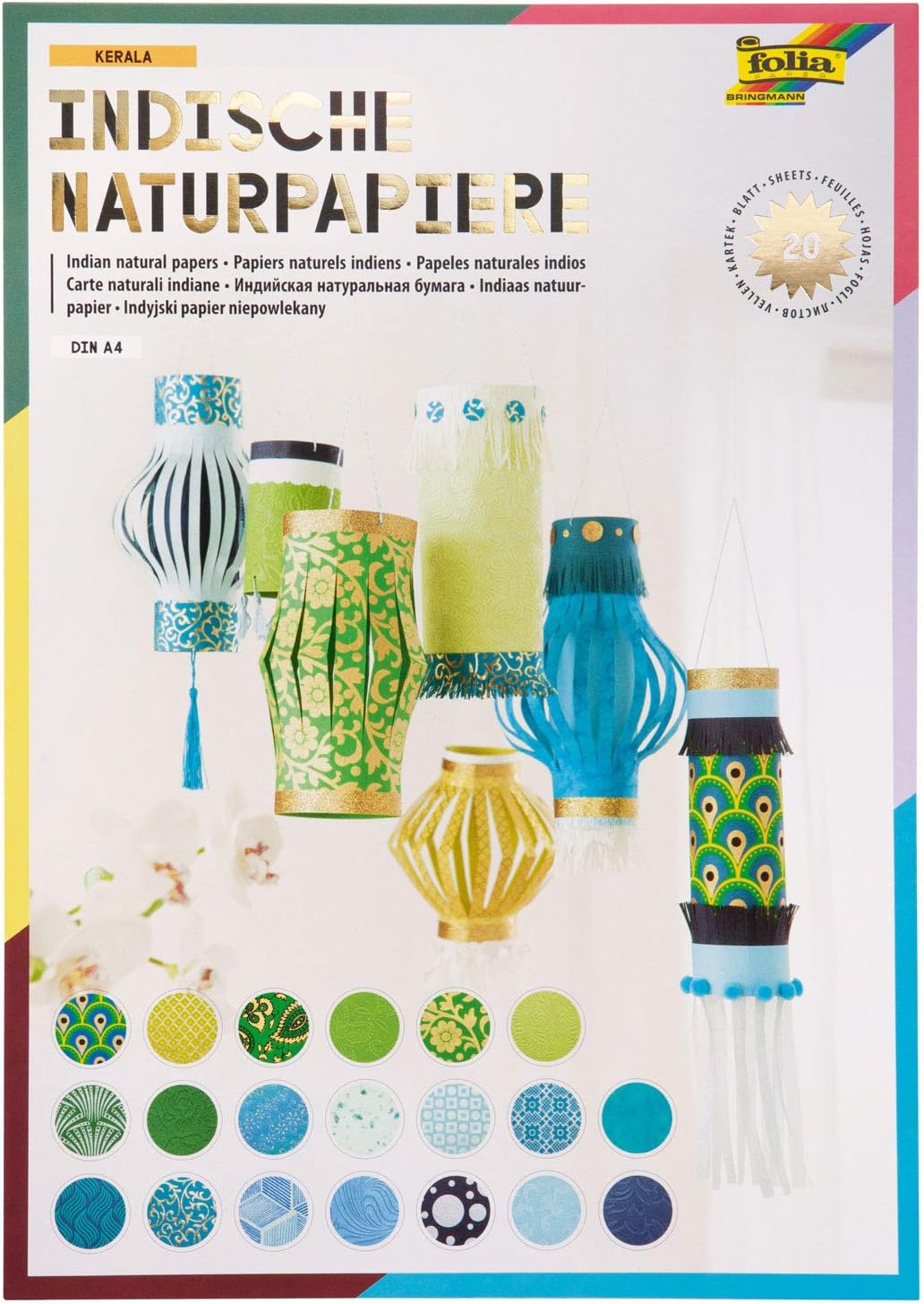 folia 550401 Kerala Creative Pad 20 Sheets Assorted DIN A4, Multicoloured