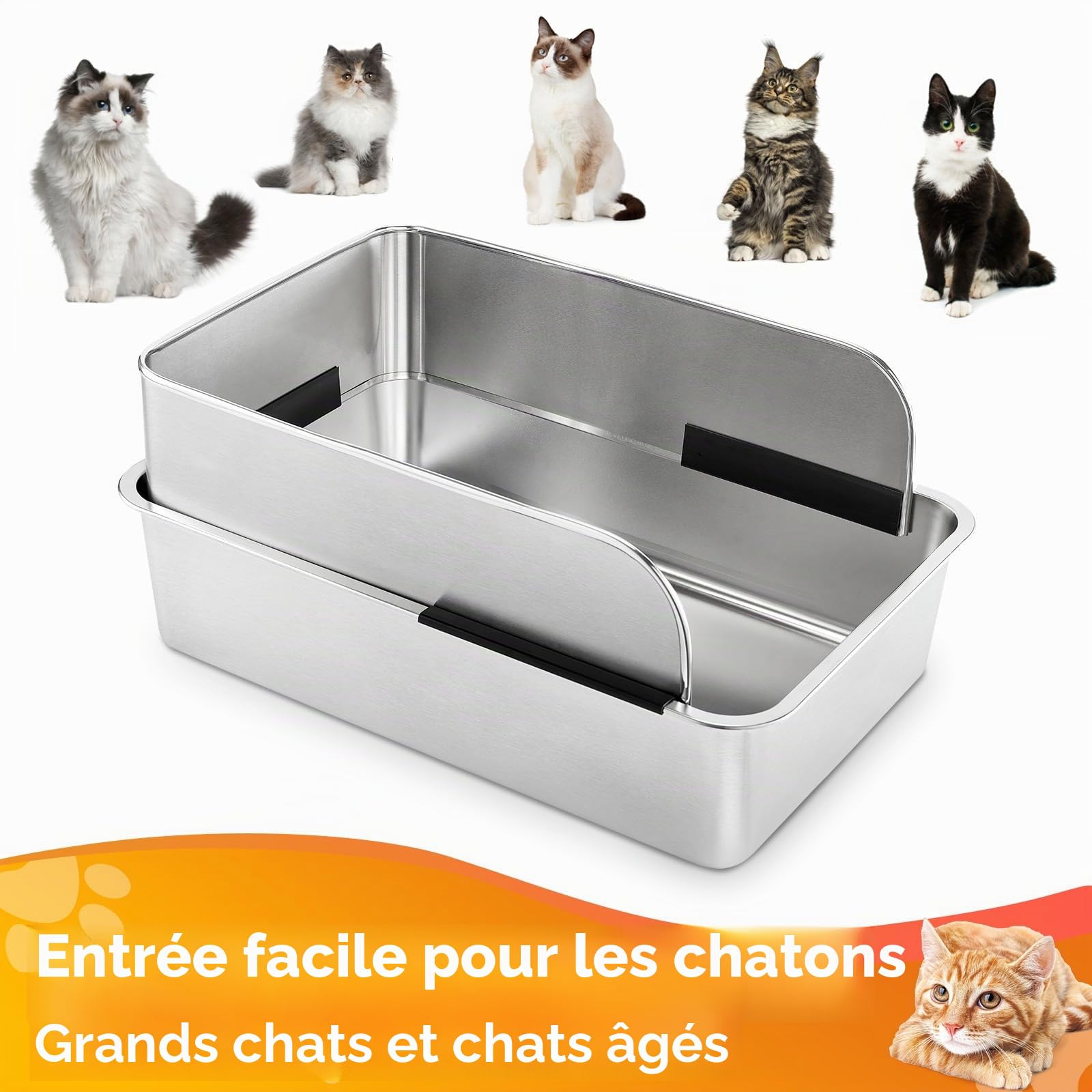 Yangbaga Litiere pour Chat avec Pelle，Bac à litière avec déflecteur，Résistant aux odeurs et Facile à Nettoyer（60 * 40 * 30CM）