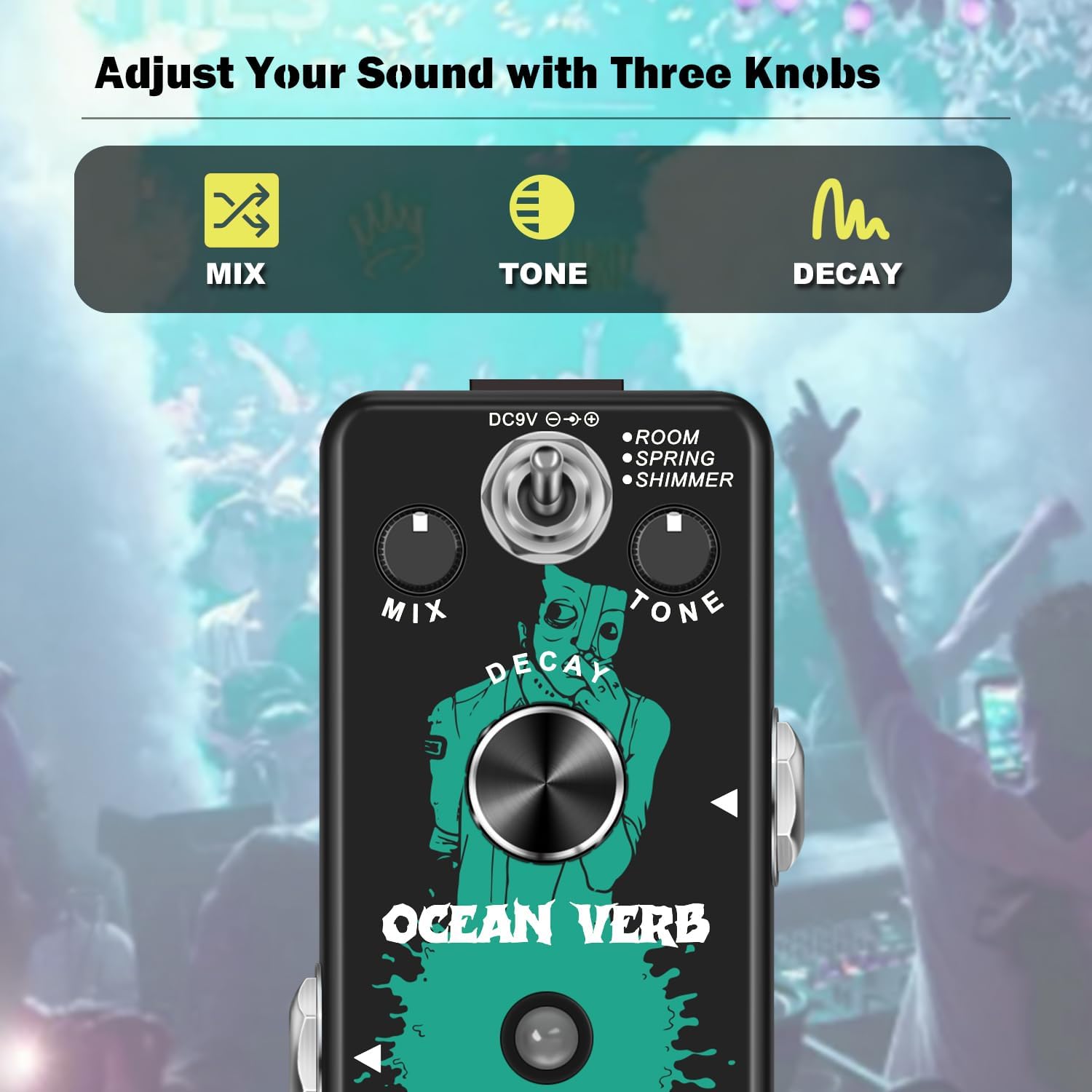 Digital Reverb Guitar Pedal, Digital Reverb Ocean Verb Effects Pedal 3 Modes Room,Spring,Shimmer for Electric Guitar Bass Mini Size True Bypass