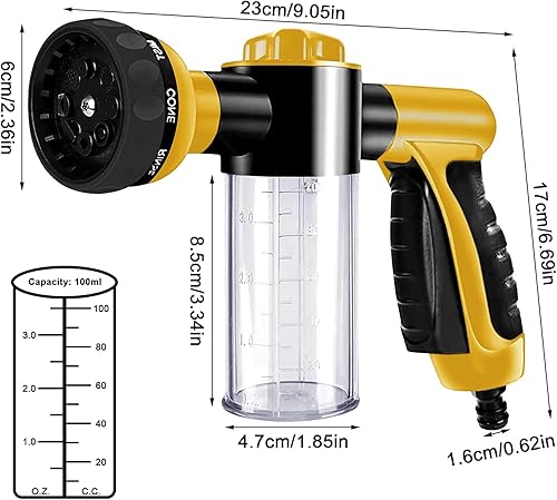 Miniatura 2 de QIANS Boquilla de manguera de agua 8 patrones de pulverización Pistola de espuma de jardín de alta presión con dispensador de jabón incorporado -