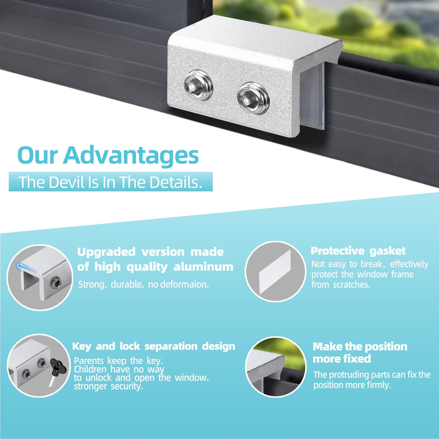 PINGXNG 4-Pack Window Locks - Adjustable Aluminum Alloy Security Stops For Sliding Windows & Doors, Child Safety - View #7