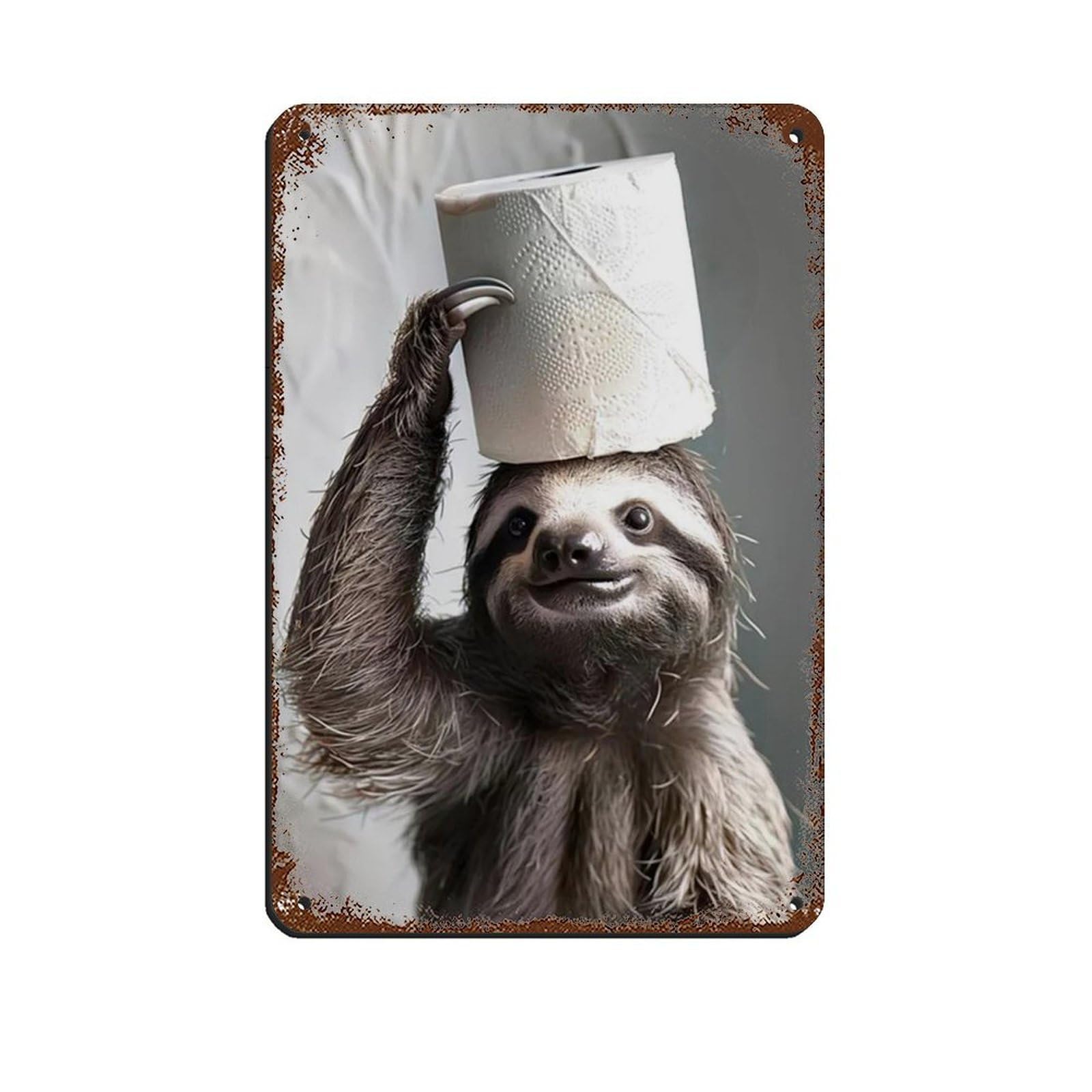 Sloth Bathroom Art, Hilarious Sloth with Toilet Paper on Head Tin Sign Vintage Metal Pub Club Cafe Bar Home Wall Art Decoration Poster Retro 8x12inch(20x30cm)