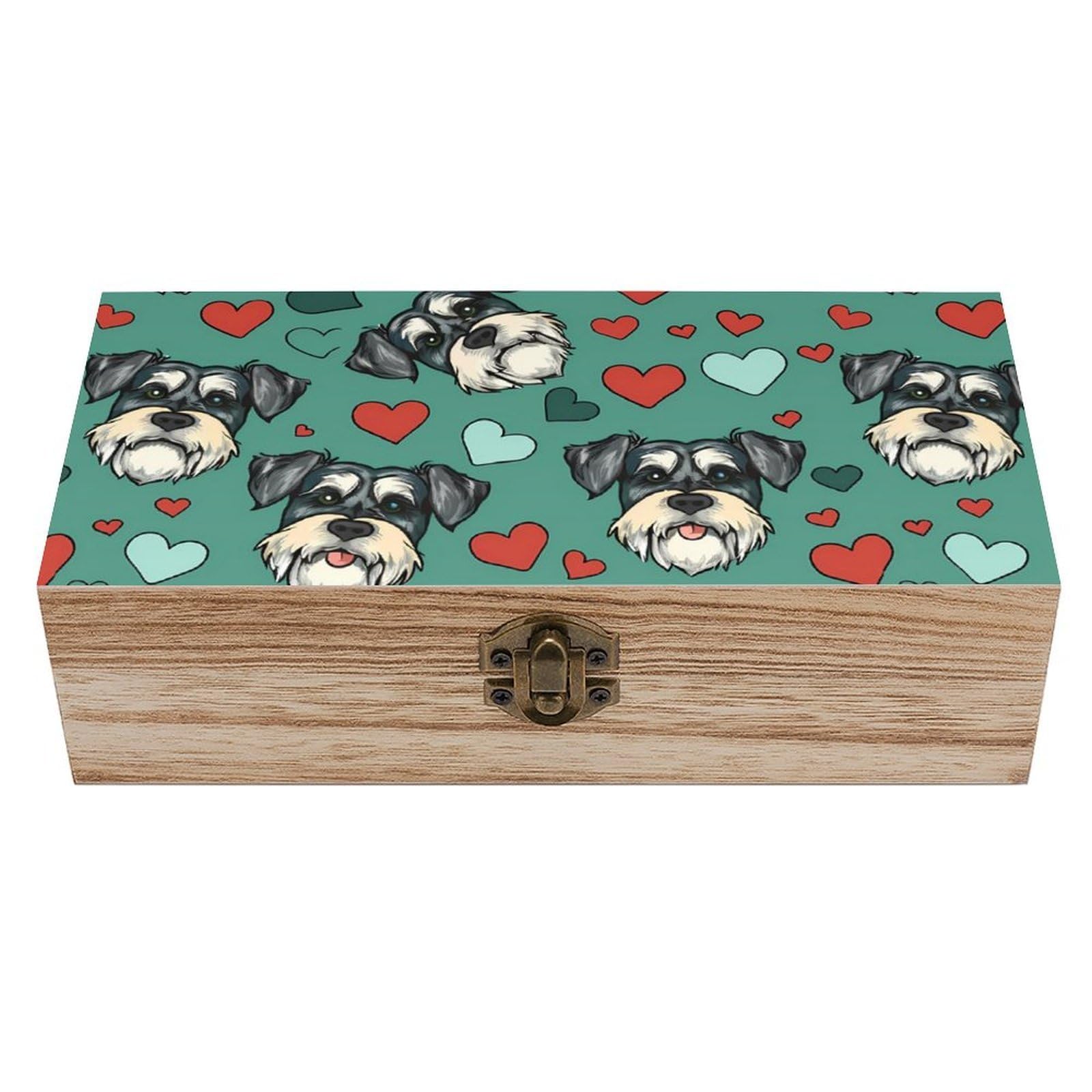HLBSDM Cute Schnauzer Dog Wooden Box with Hinged Lid Decorative Storage Case Container