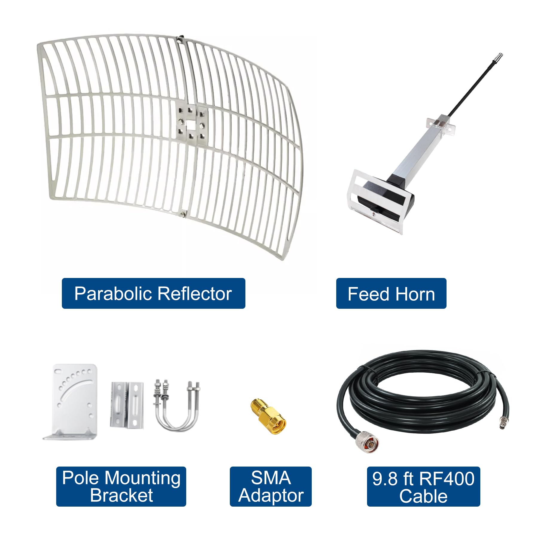 2,4 GHz 20dBi High-Gain WiFi Zewnętrzna antena kierunkowa z siatką paraboliczną (2400-2500 MHz) ze złączem żeńskim typu N do odbioru lub transmisji sygnału na duże odległości