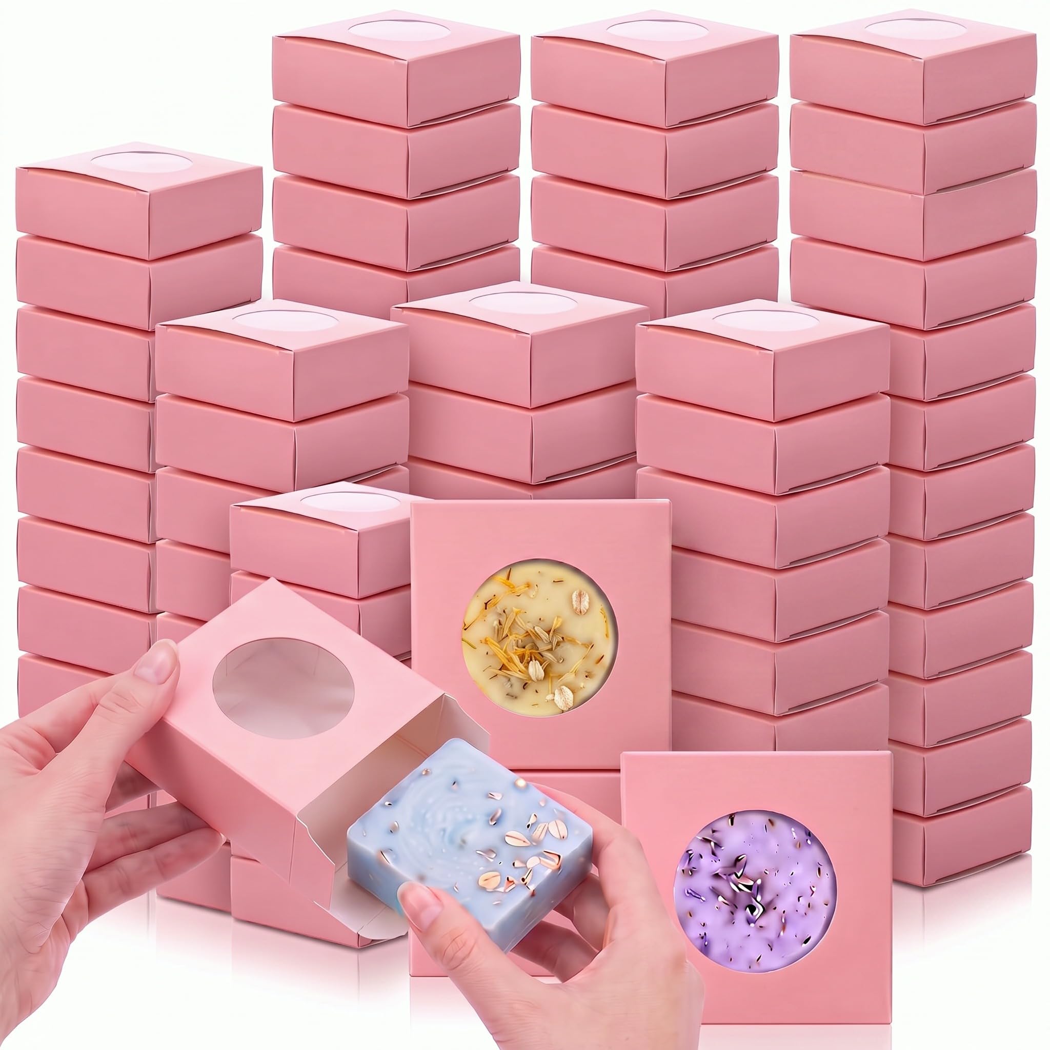 TaoBary 100 Pcs Soap Boxes for Homemade with Window, Pink