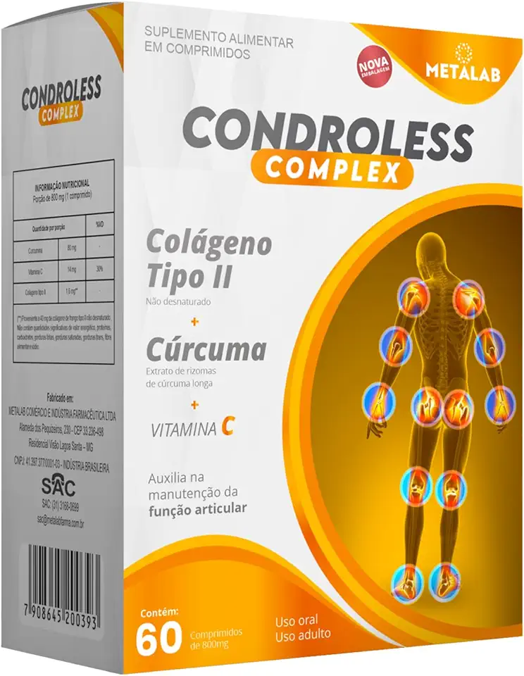 Colágeno Tipo II Com Cúrcuma 60 Comprimidos Suplemento Alimentar Com Vitamina C Rico em Aminoácidos Essenciais Para Articulações Mobilidade Joelho Sem Glúten Lactose Açúcar
