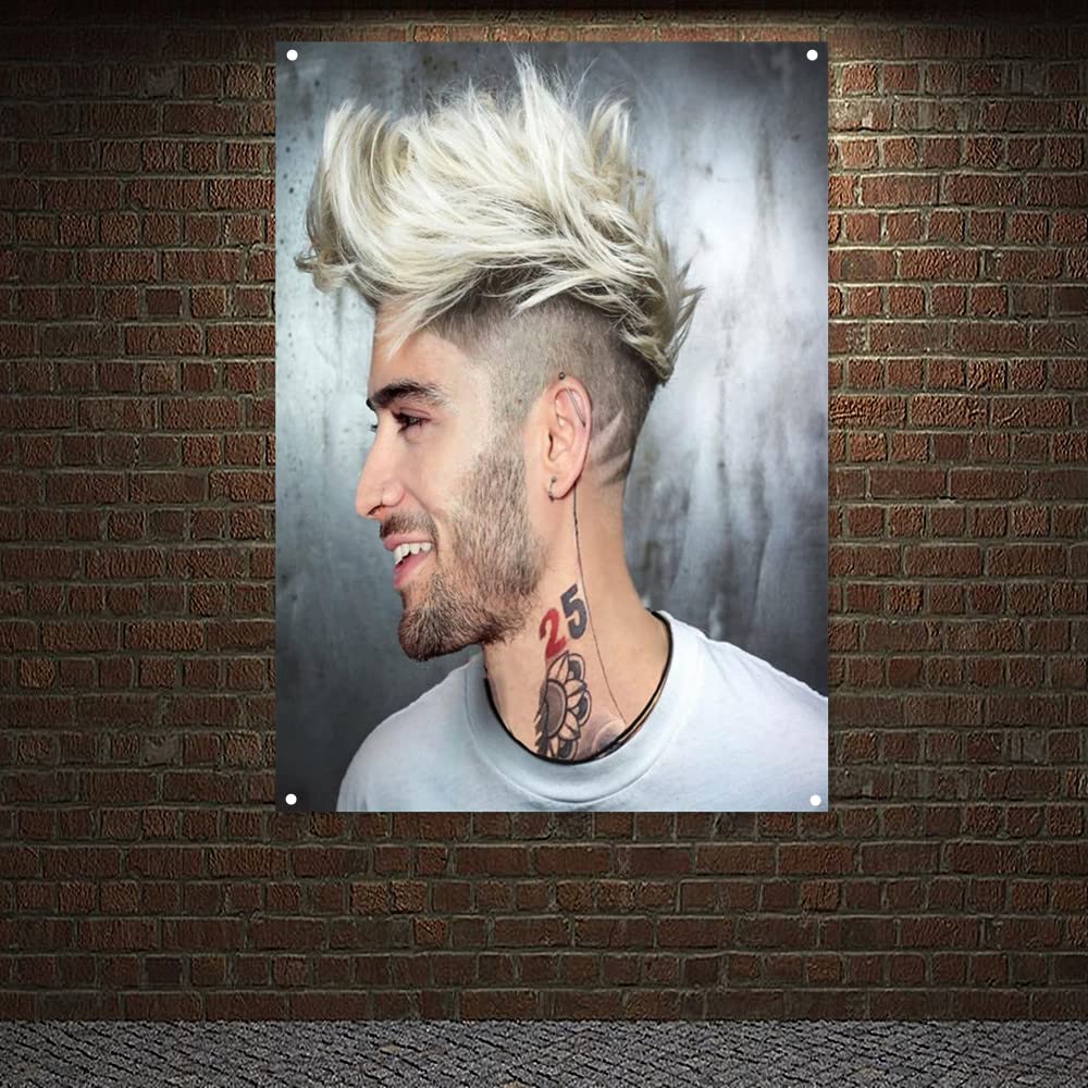 Peinados rubios para hombres, barbería, pancartas decorativas para pared, cuello, tatuajes, obras de arte, póster para colgar en la pared, bandera en lienzo, pintura 96 x 144 cm (38 x 57 pulgadas)