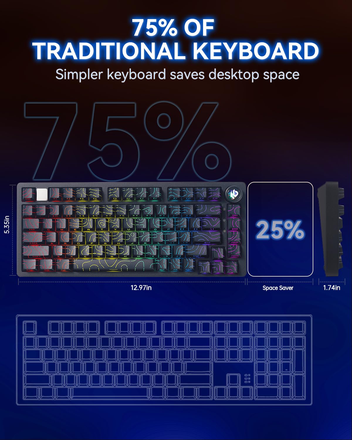 LEOBOG HI75C Pro Tastiera meccanica wireless 75% TKL RGB retroilluminata Buletooth tastiera meccanica con interruttore hot swap Reaper per MAC/Window/Andriod/PC Gaming - Interruttore turchese, nero