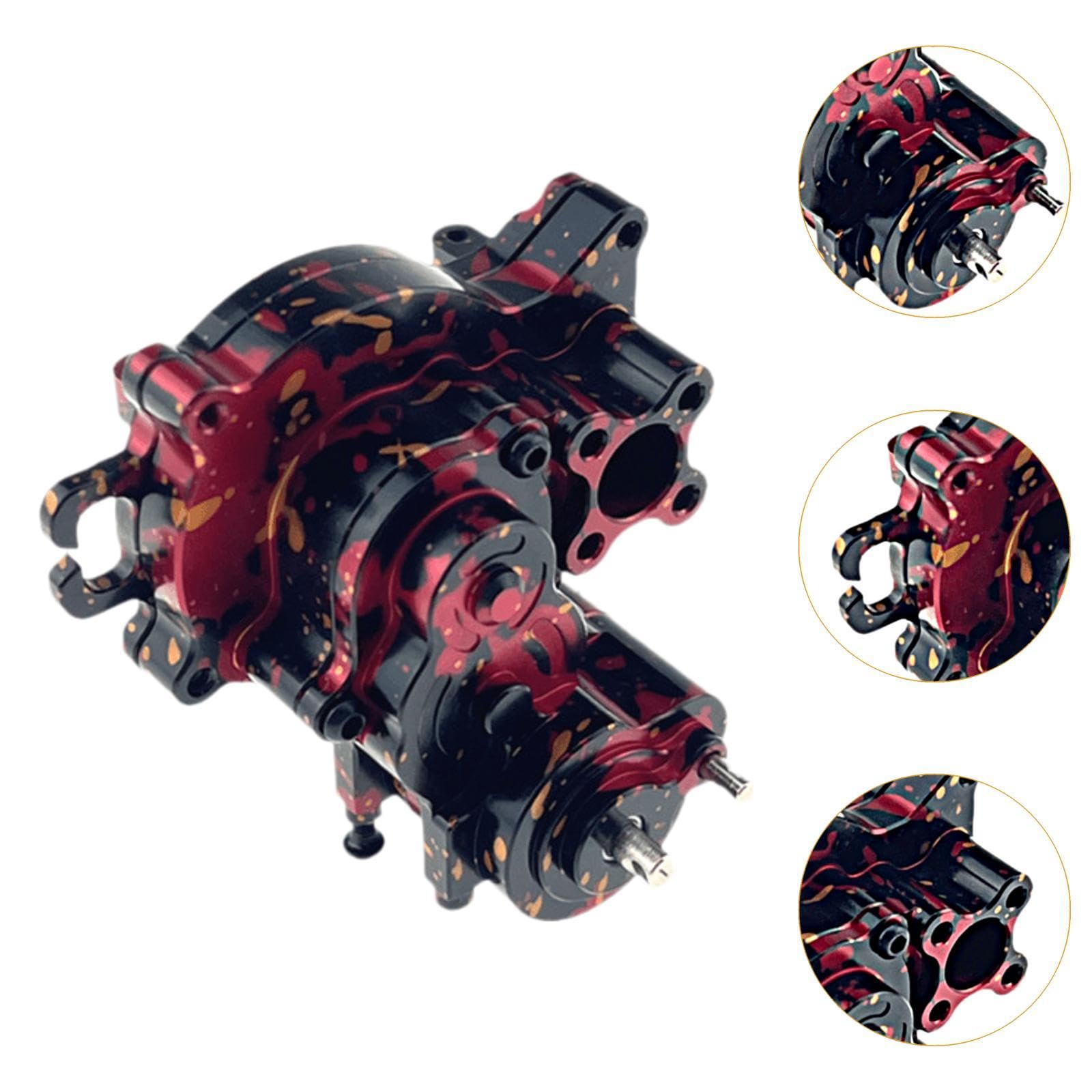 Caja de Engranajes RC Carcasa de Transmisión Carcasa Caja Engranes Conjunto Integrado Aluminio Mecanizado Y Soporta, Rojo Negro