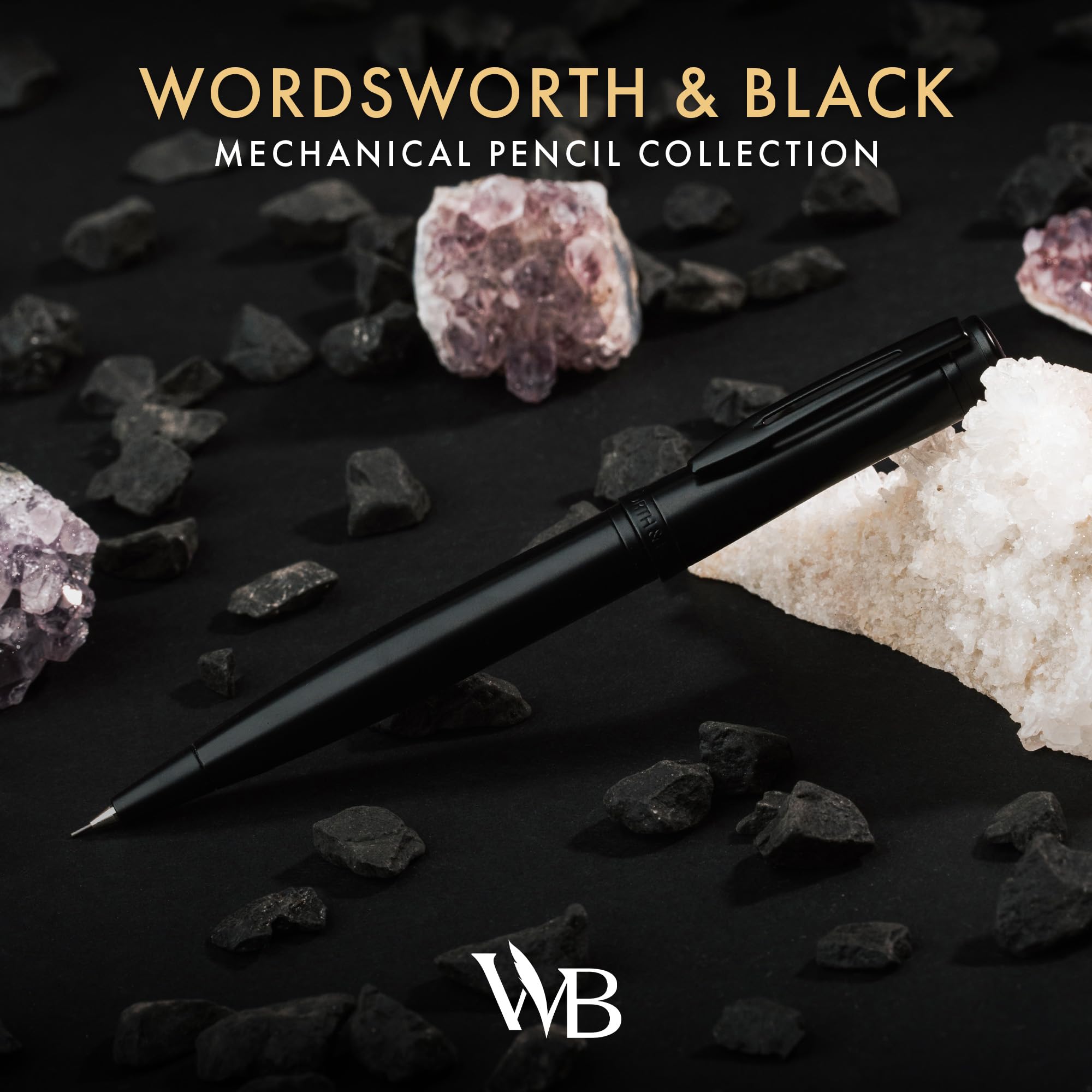 Wordsworth & Black Portaminas Metálico de Lujo 0,7 mm para Escritura, Negro | Set de Minas de Grafito Regalo para Hombre y Mujer, Acabado Oro 24K, Cuerpo Laca, Ejecutivo Profesional, Uso Oficina
