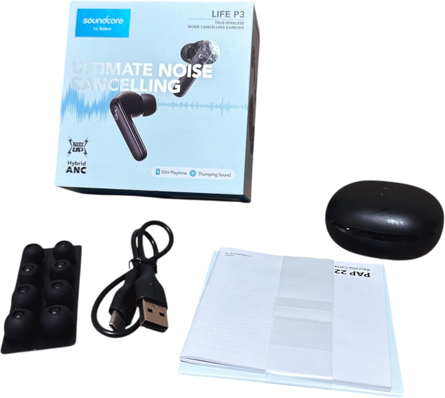 Anker Soundcore Life P3（ワイヤレス イヤホン Bluetooth 5.2）【完全ワイヤレスイヤホン / Bluetooth5.2対応 / ワイヤレス充電対応/ウルトラノイズキャンセリング/外音取り込み / IPX5防水規格 / 最大50時間音楽再生 / ゲーミングモード/専用アプリ対応/通話ノイズリダクション/PSE技術基準適合】ブラック