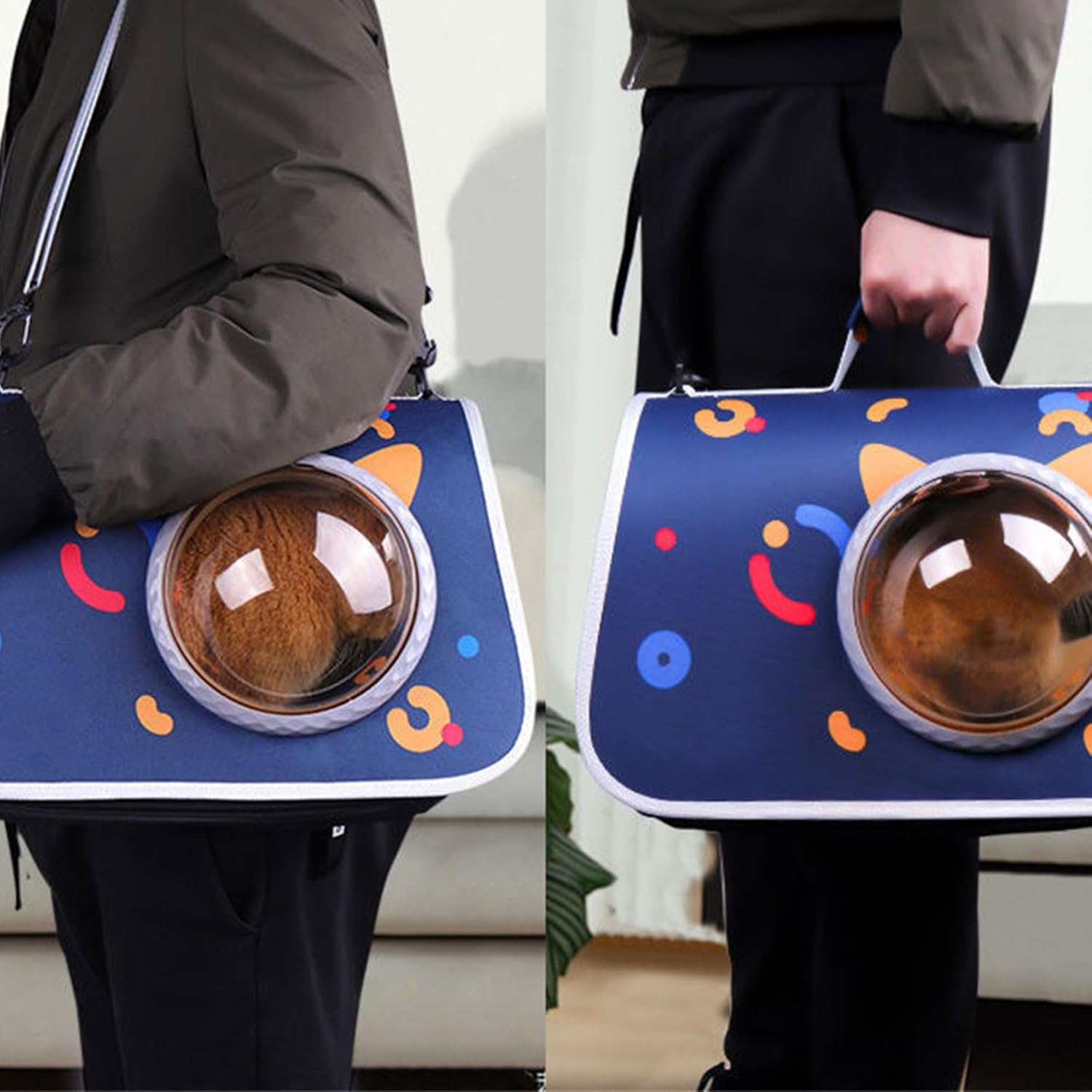 Portable Pet Carrier Tote Bag Cartoon Kitten Big Capacity Sight-Seeing Window Breathable Pet Carrier Sightseeing Breathable