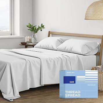 THREAD SPREAD Egyptian Cotton Sheets Full Size Bed - Luxury 400 Thread Count Cotton Sheets 4 PC, Silver, Silky Soft, Cooling, Sateen Weave, 16" Deep Pocket Long Staple Full Bed Sheet Set