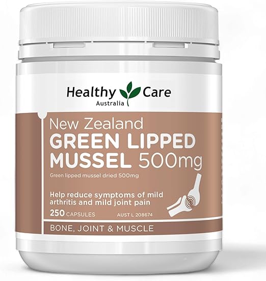 Healthy Care Green Lipped Mussel Capsules - Supports Joint Health & Mobility - Premium Quality Dietary Supplement - Vegan and Gluten Free - 500 mg - 250 Capsules