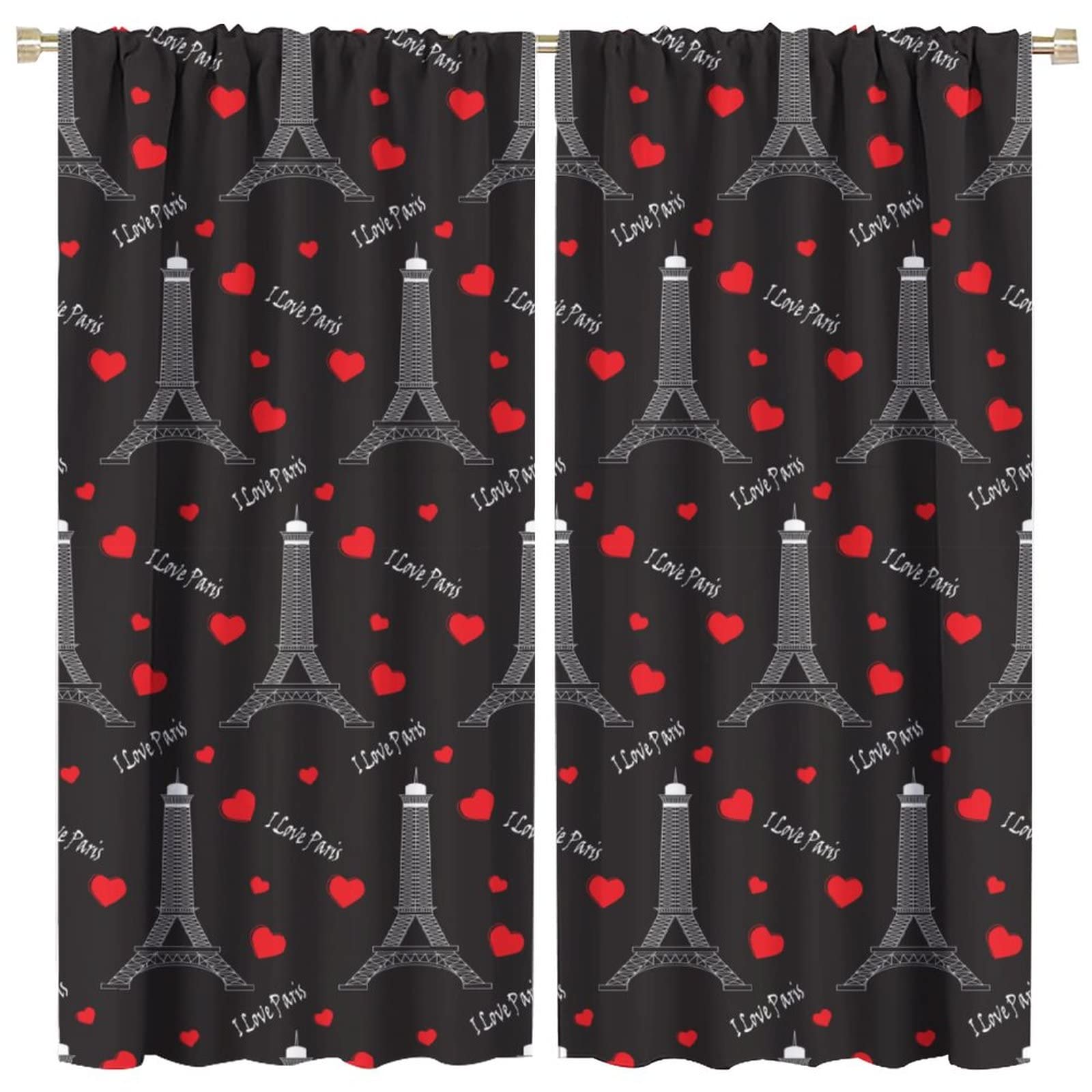 JESTRONRY Paris Pattern Print Curtains,French Eiffel Tower Romantic Home Decor Blackout Rod Pocket Window Drapes 2 Panel Set for Living Room Bedroom Kitchen Bathroom Decor W42xL45in