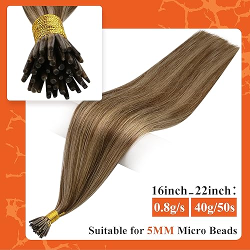 Miniatura 2 de Full Shine - Extensiones de cabello humano con punta en I, de 18 pulgadas, reflejos marrones y rubio miel, con queratina y fusión, 1.41 onzas50s,