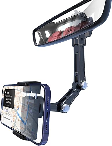 Soporte de teléfono para espejo retrovisor, soporte para teléfono para espejo retrovisor para automóvil, aleación de aluminio, ajuste multiángulo,
