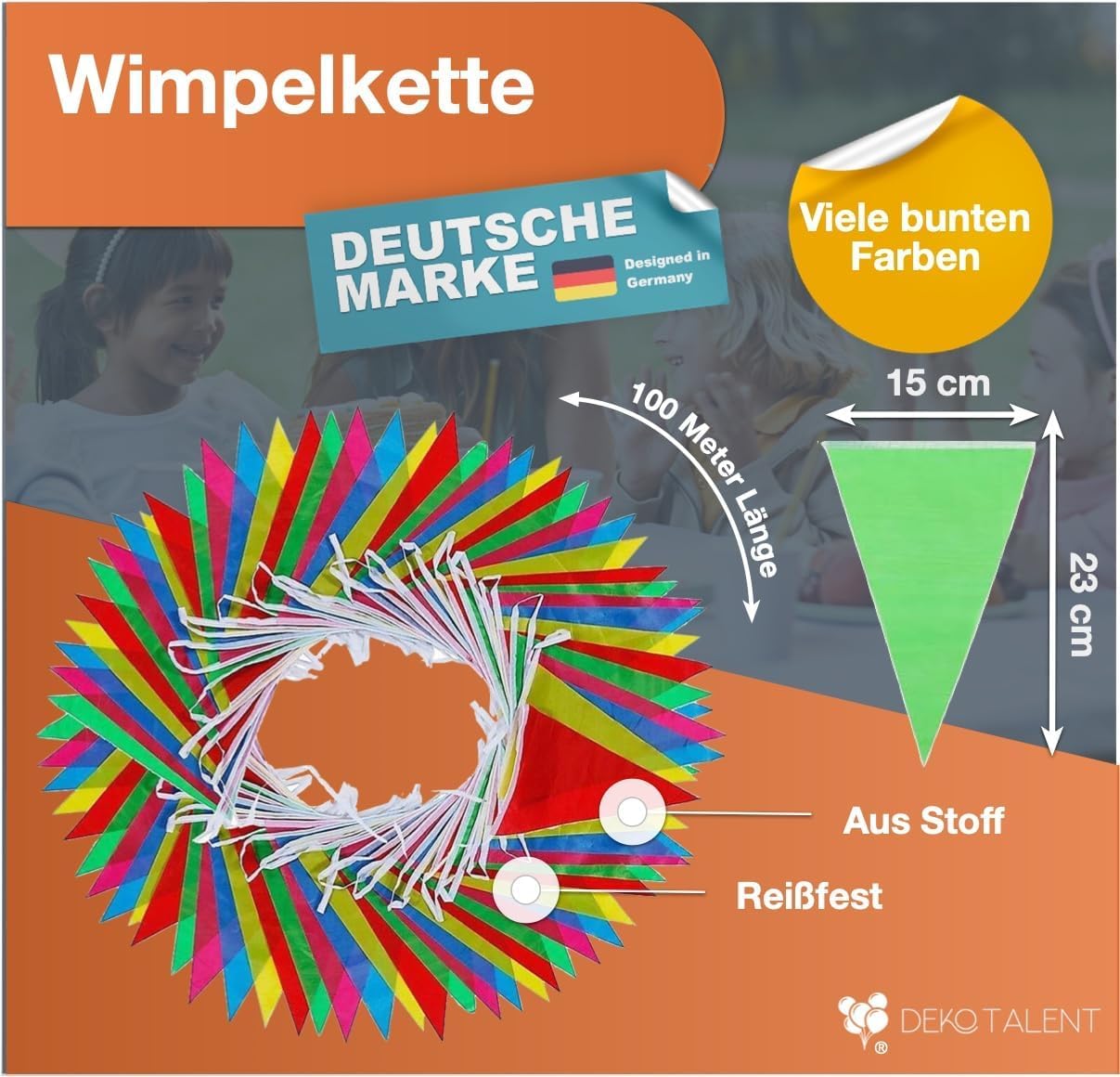 Dekotalent® 5 x XXL łańcuch proporczyków, 100 m, kolorowa girlanda do zawieszenia, do użytku wewnątrz i na zewnątrz, jako dekoracja na święta, imprezy i urodziny itp.