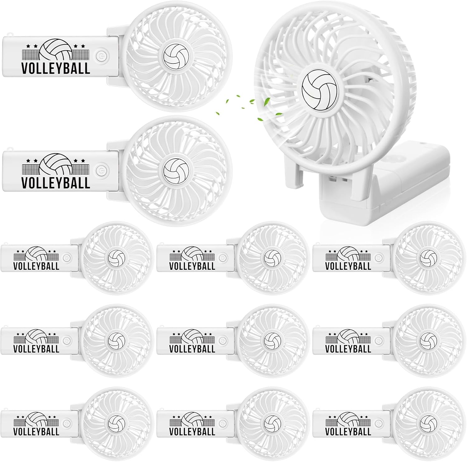 12 Pack Volleyball Team Gifts Foldable Handheld Fan Bulk Small Portable Battery Operated Pocket Fan for Sports Games Players and Lovers Coach Giveaways Party Favor Goodie Bag Stuffers