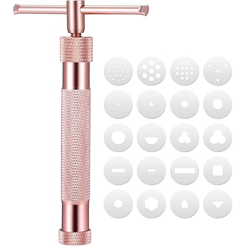 BESTONZON Alloy Rotary Mold Tools Set Squeeze Polymer Clay DIY Geometry Noodles, Fondant Sculpture Decorating Tool Set(Rose Gold)