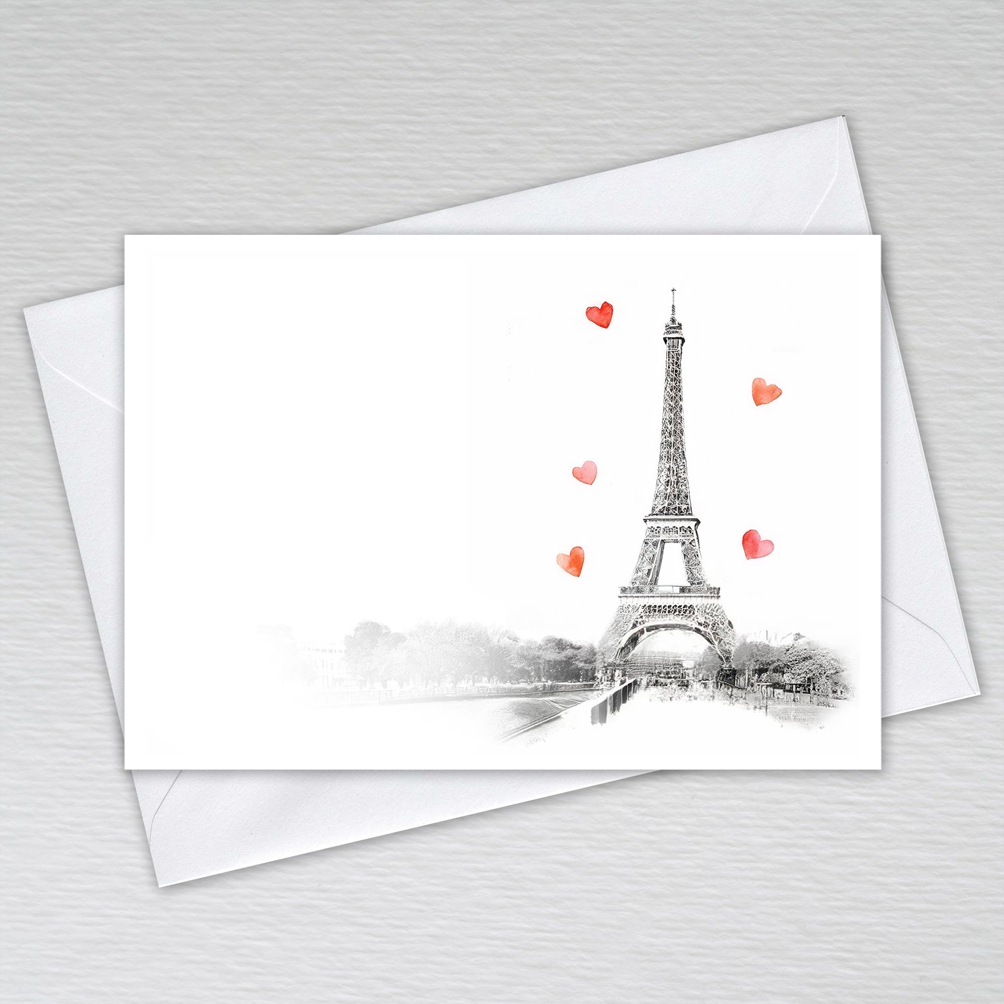 Black and White French Themed Blank Note Cards with Envelopes: Black and White with Chic Red Hearts Eiffel Tower Note Cards (Pack of 50 with Envelopes) — image 1