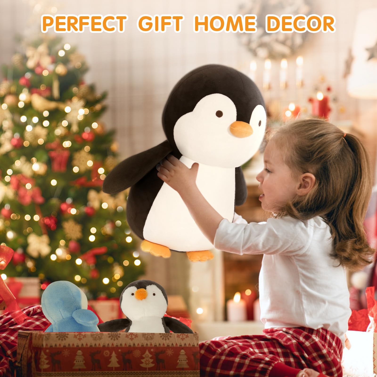 5 Pieces Penguin Stuffer Animals Set, Giant 16 Inch Mommy Penguin Plush Toy with 4 Cute Babies Plushies in Her Zippered Tummy, Gifts for Kids Girls Boys, Birthday, Christmas