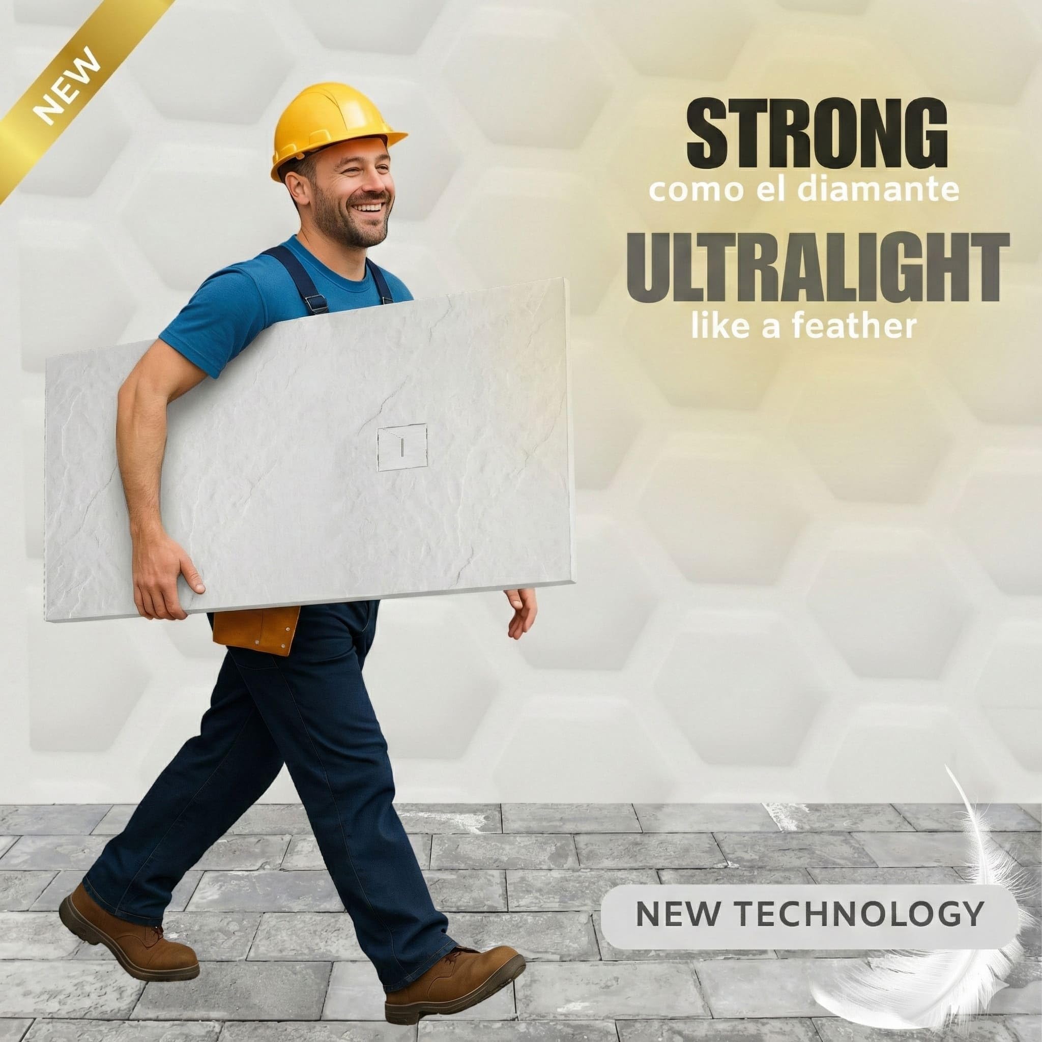 SOULHOME Plato de Ducha Irrompible y Ultraligero Pizarra - 180x80 cm BLANCO | Nueva Tecnología de Resina-Fibra, Antideslizante C3, Extraplano, Incluye Válvula desagüe y Rejilla mismo Color, Recortable