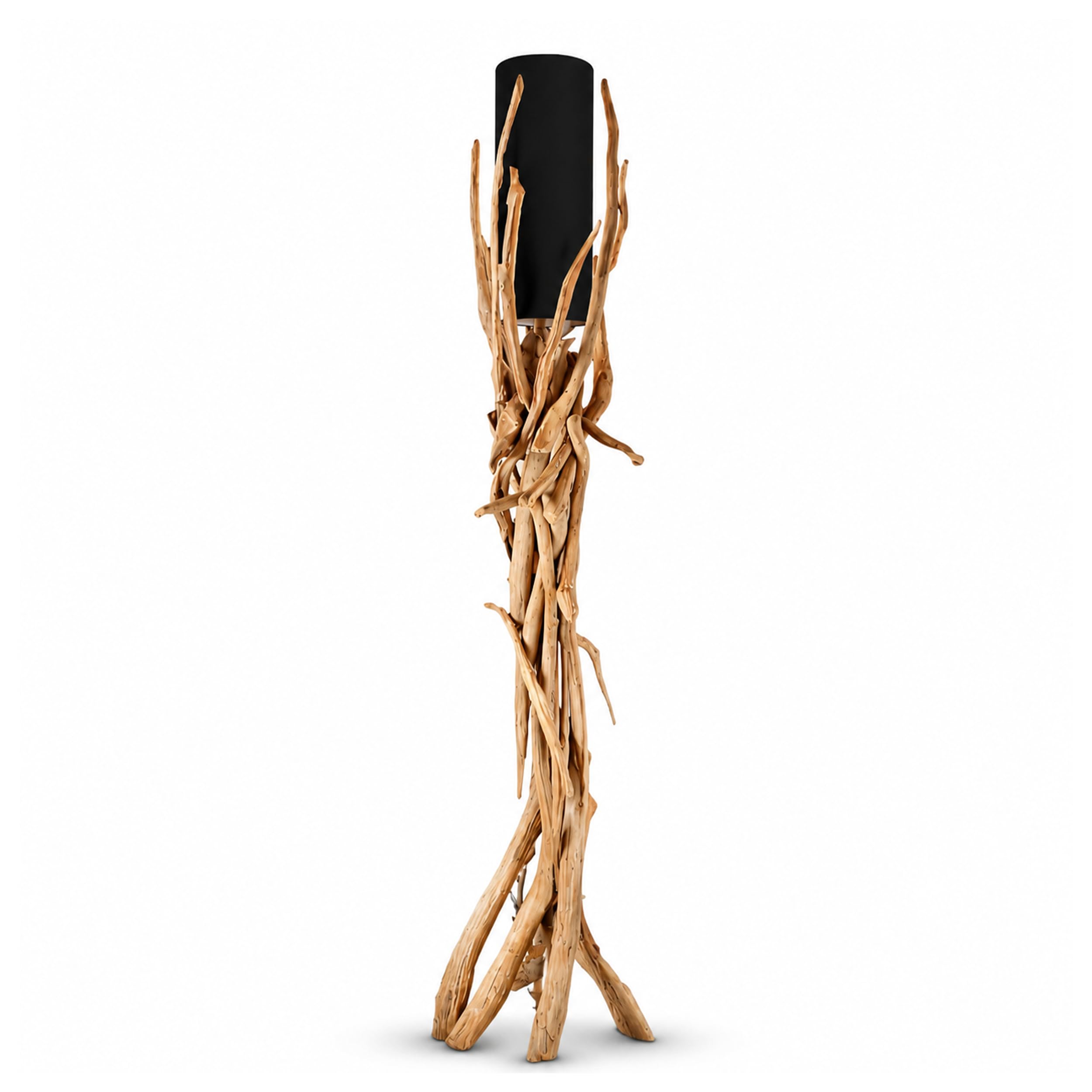 Bressmer VILLA Premium-Qualität Treibholz-Stehlampe | Handgefertigte Stehlampe aus recyceltem Teakholz | Luxuriöse Stehleuchte Holz für das Wohnzimmer mit schwarzem Leinenschirm & E27-Fassung