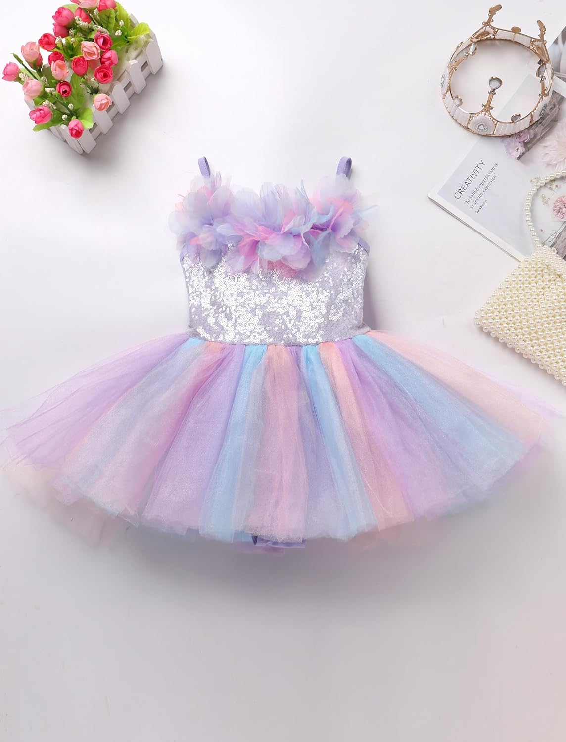 ODASDO Dance Leotard For Girls Toddler Kids Shiny Sequin Flower Camisole Dress Tutu Skirt Ballerina Dancewear - Image 5