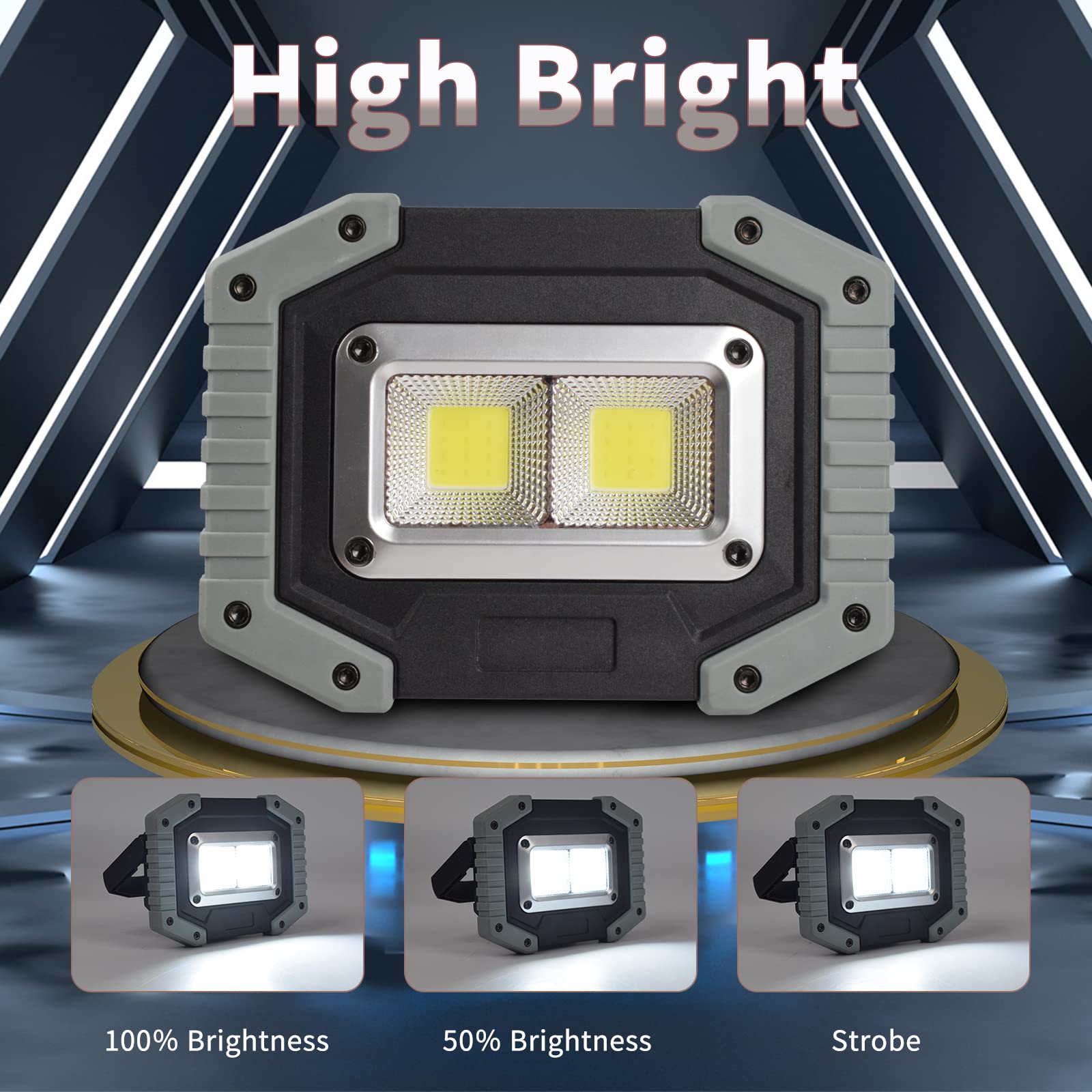 OTYTY LED-Arbeitsleuchte, 30 W, 1500 lm, tragbar, wiederaufladbar, Flutlicht mit Magnetfuß, 4200 mAh Akku für Camping und Autoreparaturen (W840 Grau), 2 Stück