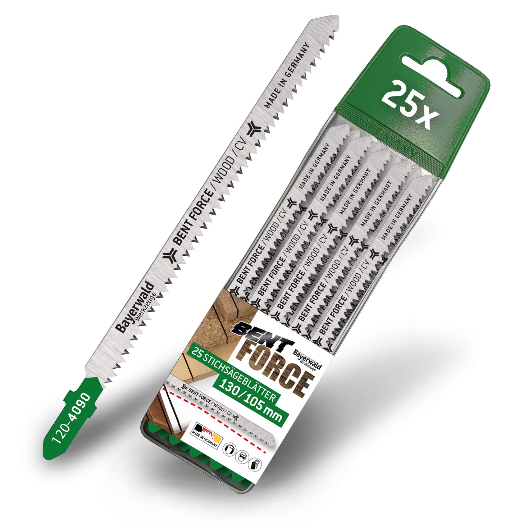 Bayerwald Werkzeuge Bent Force CV - Hojas de sierra de calar (25 unidades, 130 mm de longitud, longitud de corte 60 mm, para madera, corte fino)