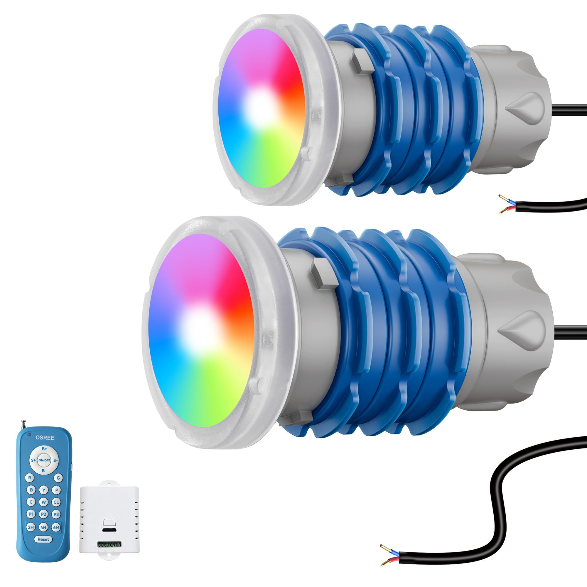 Mini Projecteur Piscine Vissable avec Filetage 1,5", 6W RGB Spot LED Piscine Multicolore avec Télécommande, Ø49mm, 12V AC Étanche IP68 Lampe Fixer sur Prise Balai pour Piscines Béton, Lot de 2 - 1