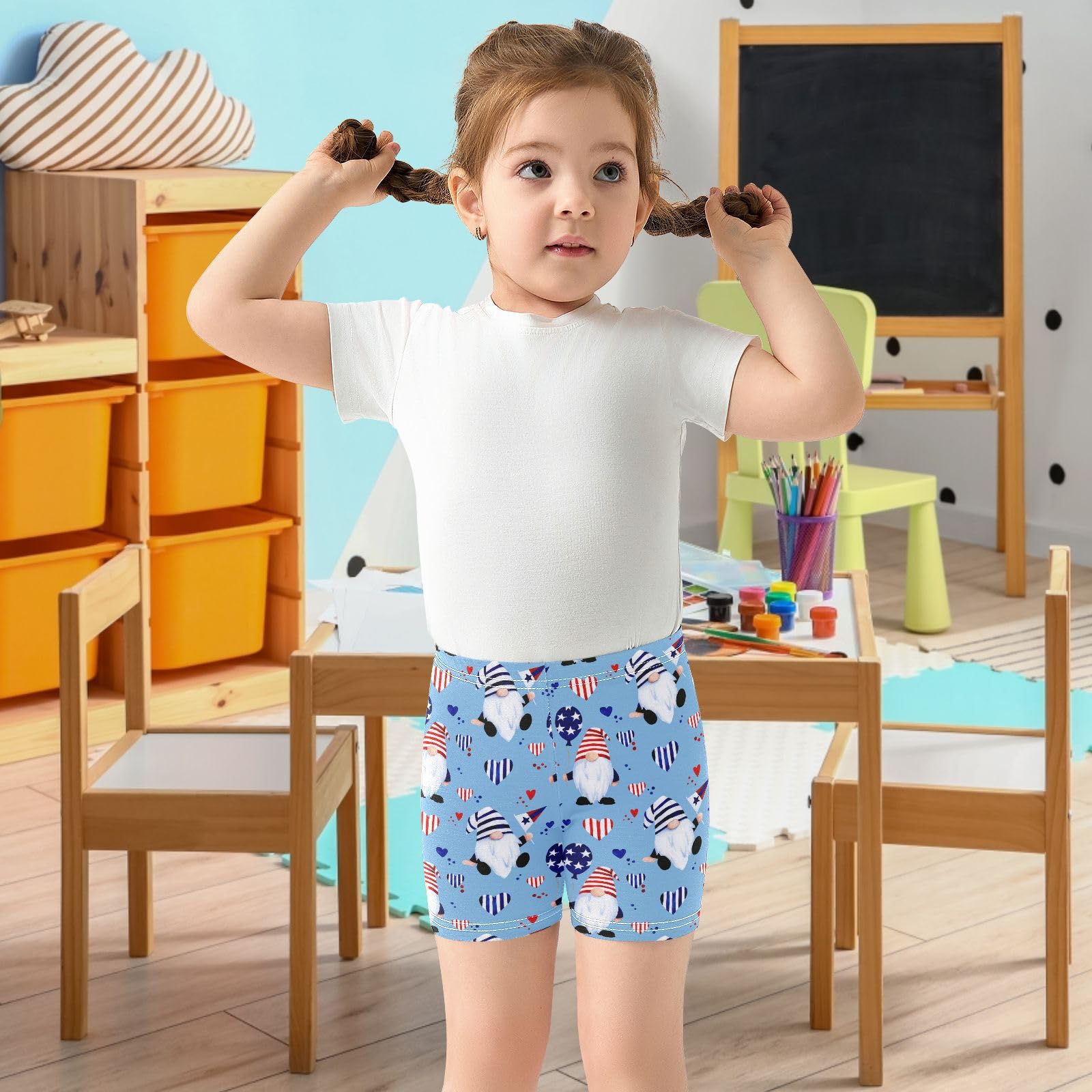 Dallonan Girls Dance Shorts, Toddler Biker Shorts Cartwheel Under Dress Balloon Flag Gnomes Kids Biking Clothes 4-10Y Multi