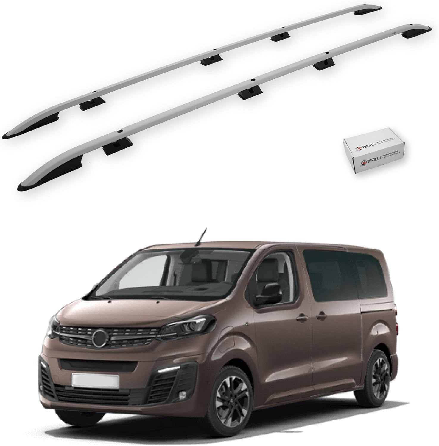 TURTLE Compatible with Opel Zafira Life (Mk3) 2019-2024 / Long Version Crown Roof Rails | Silver