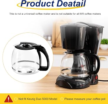 12-Cup Glass Coffee Carafe Replacement Pot Compatible with Mr Coffee, Black & Decker and 12 Cup Carafe Black with Close Handle, Replacement for PLD12, PLD12-RB, PLD12-NP