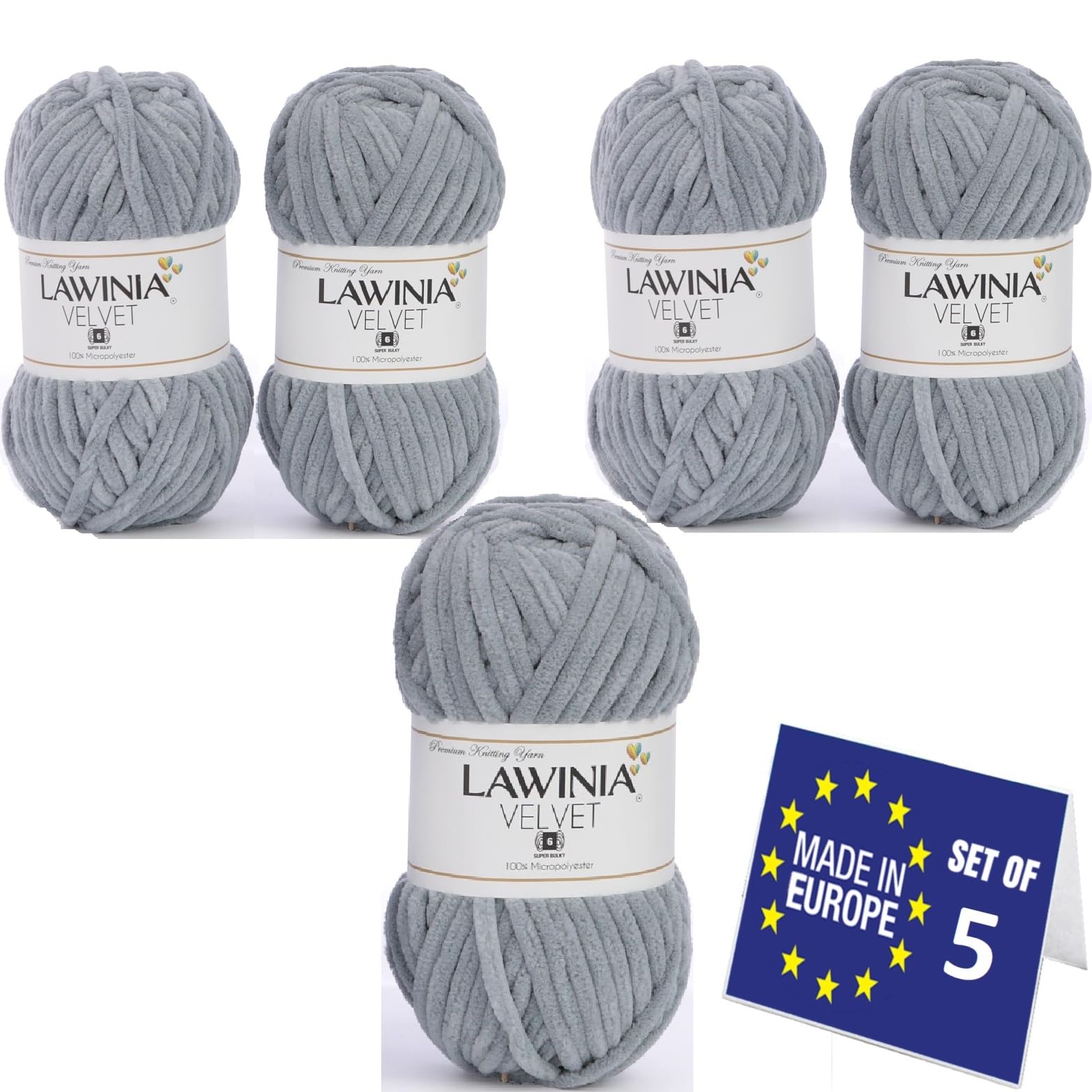 LAWINIA VELVET Premium Weiche Dicke Wolle Zum Häkeln, Chenille Wolle 5x100g-65m FUSSELT NICHT Flauschige Wolle, Samtwolle, Plüschwolle, Kuschelwolle Zum Häkeln Chenille Garn, Bulky Yarn Hobbii Wolle